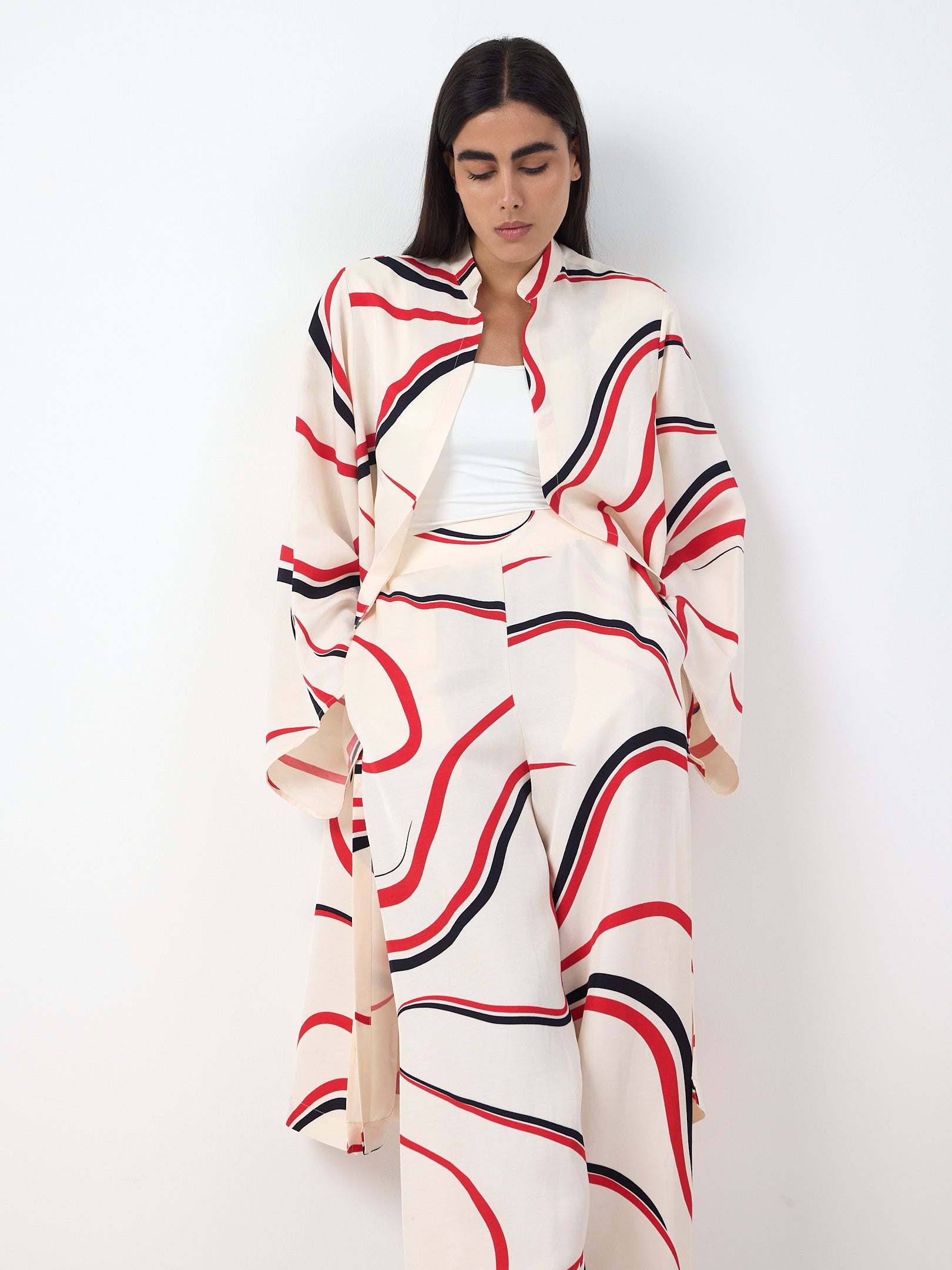 Linen Modern Stripe Kimono Trouser Set - Store WF