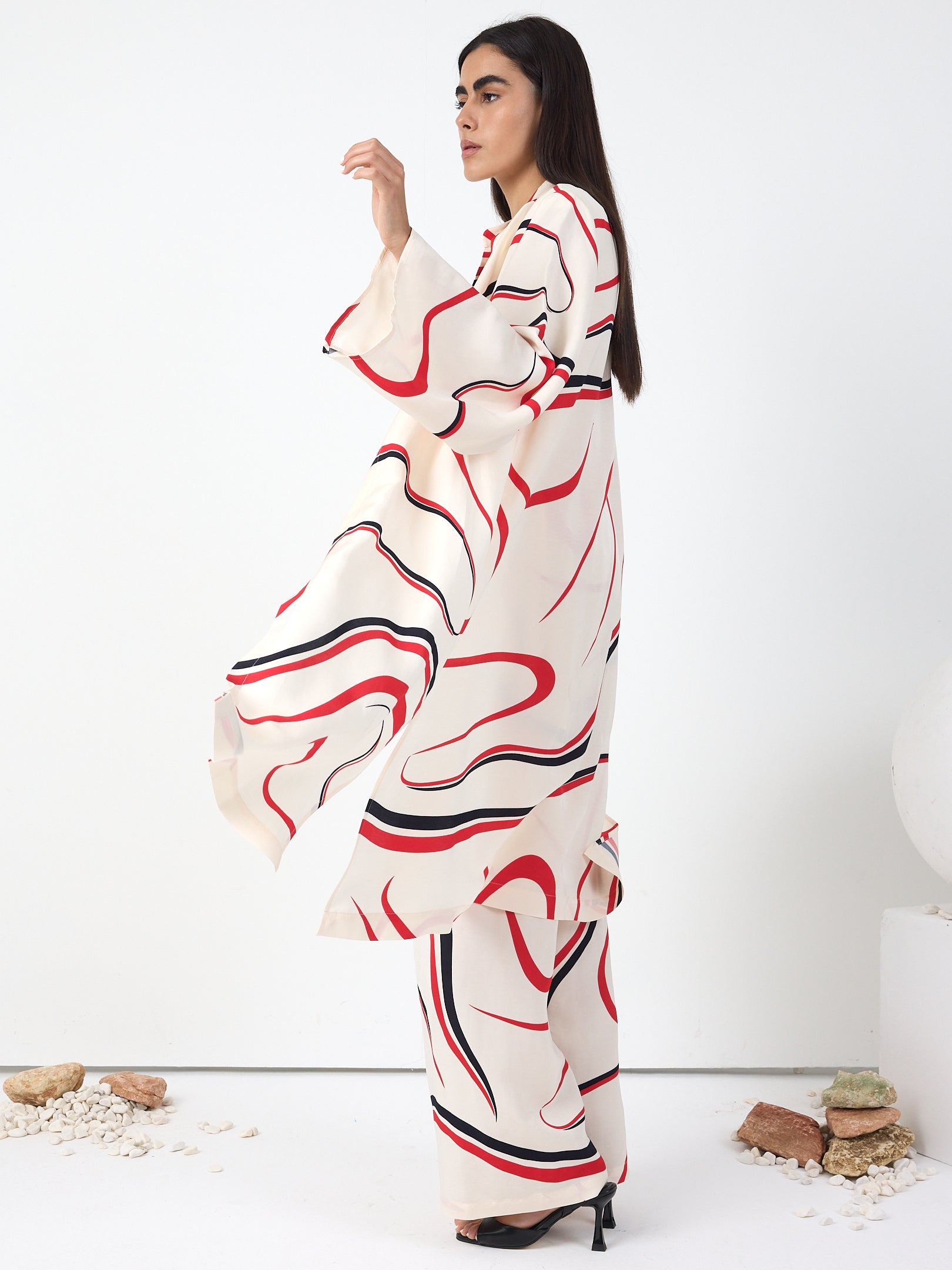 Linen Modern Stripe Kimono Trouser Set