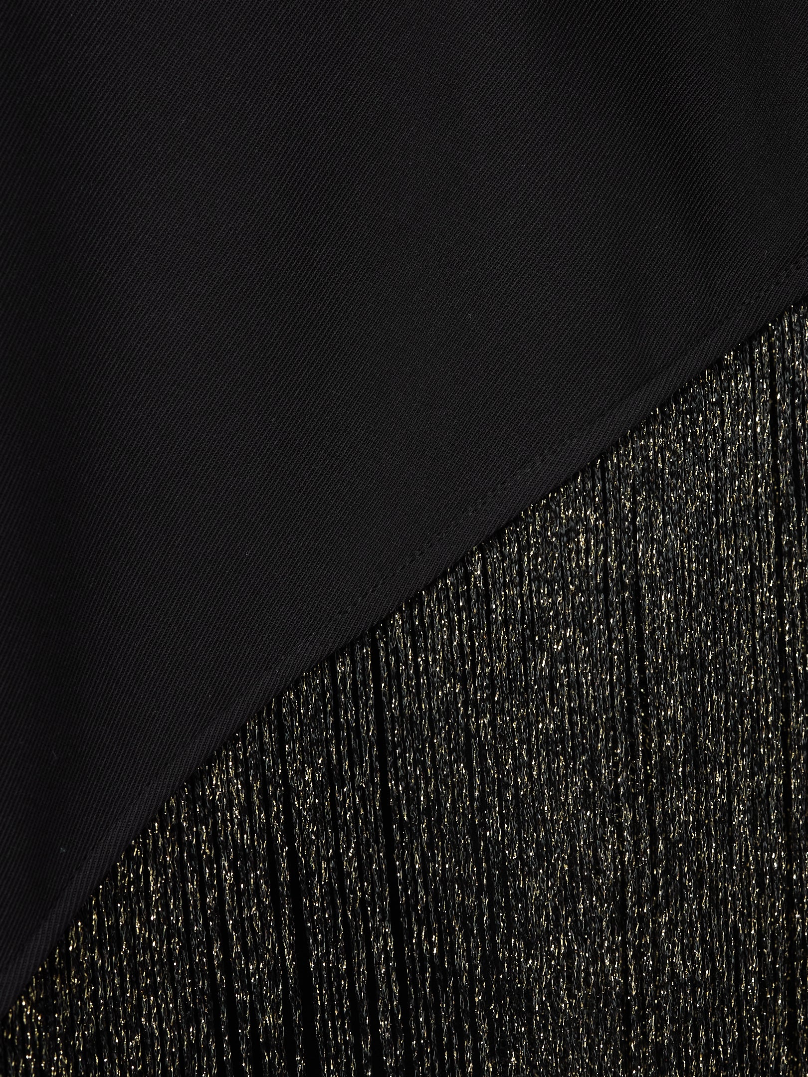 Black Gold Fringed Kaftan Dress With Tie Neck Detailed