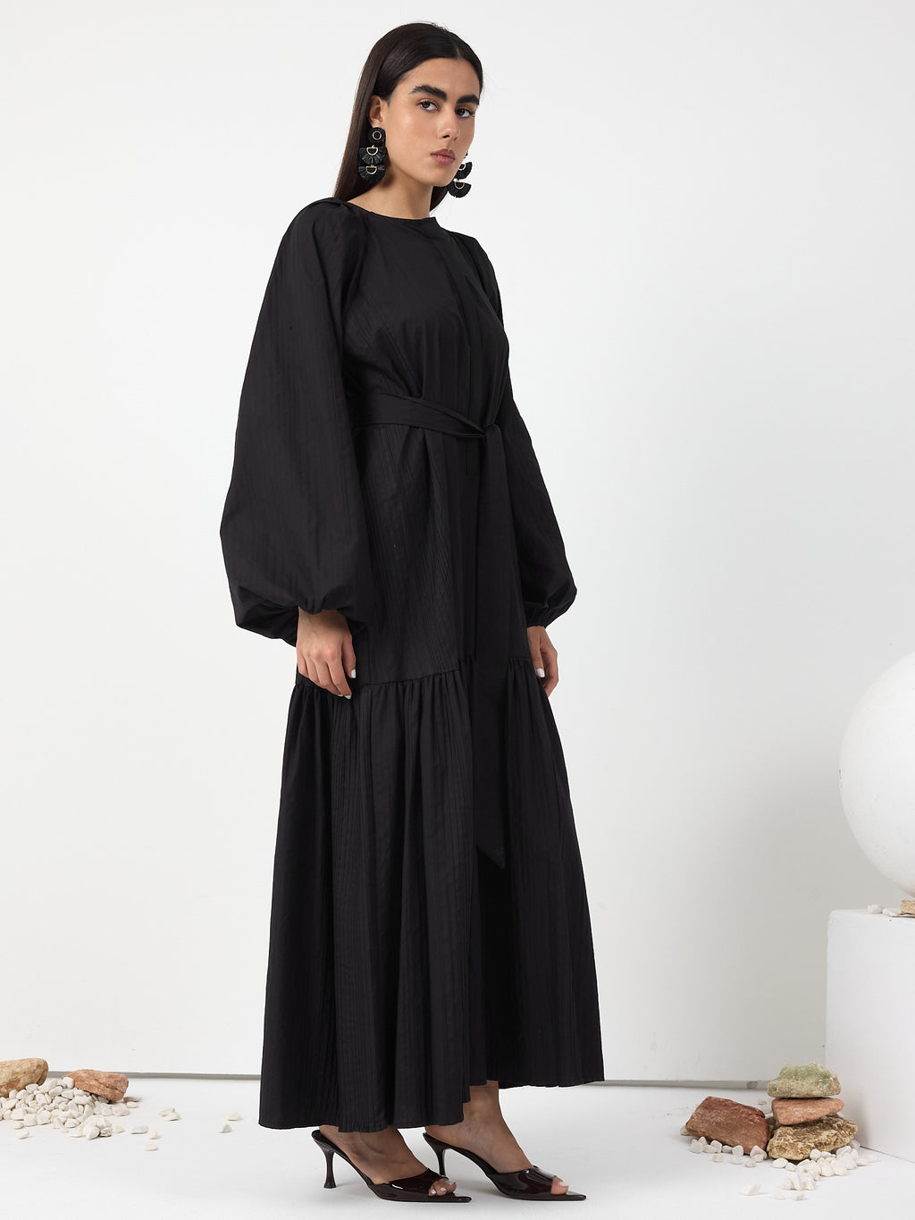 Black Belted Cotton Dress