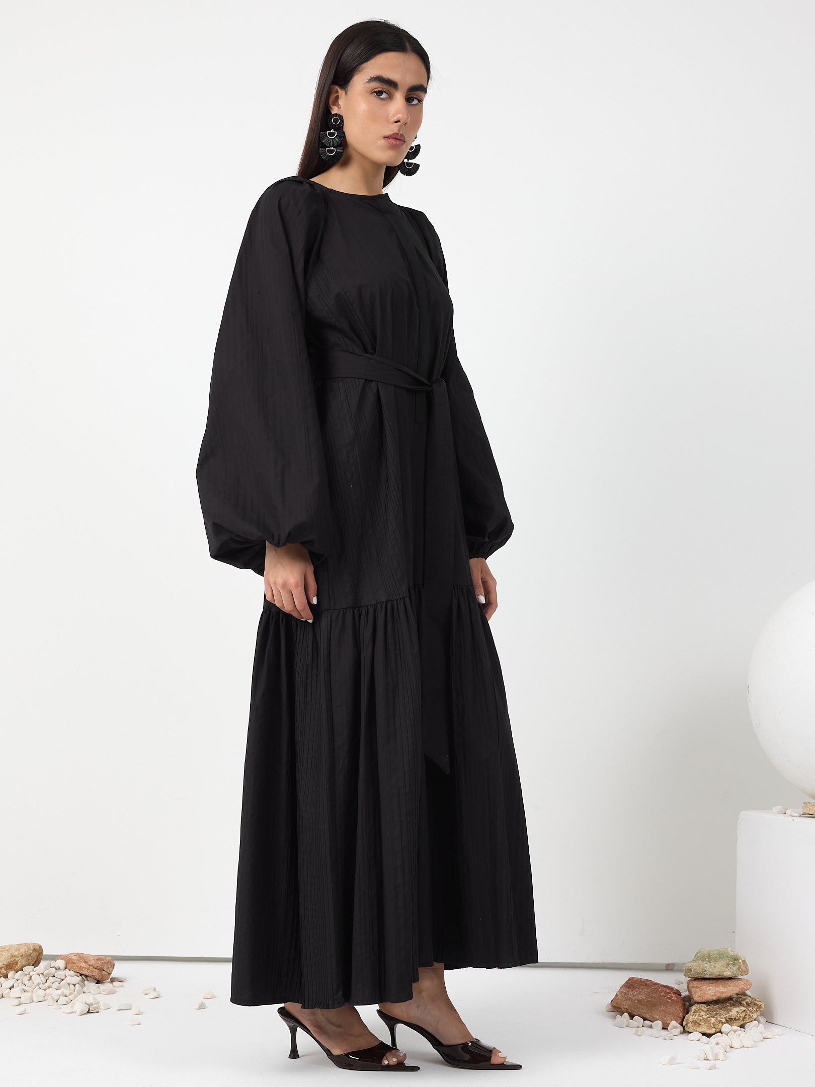 Black Belted Cotton Dress