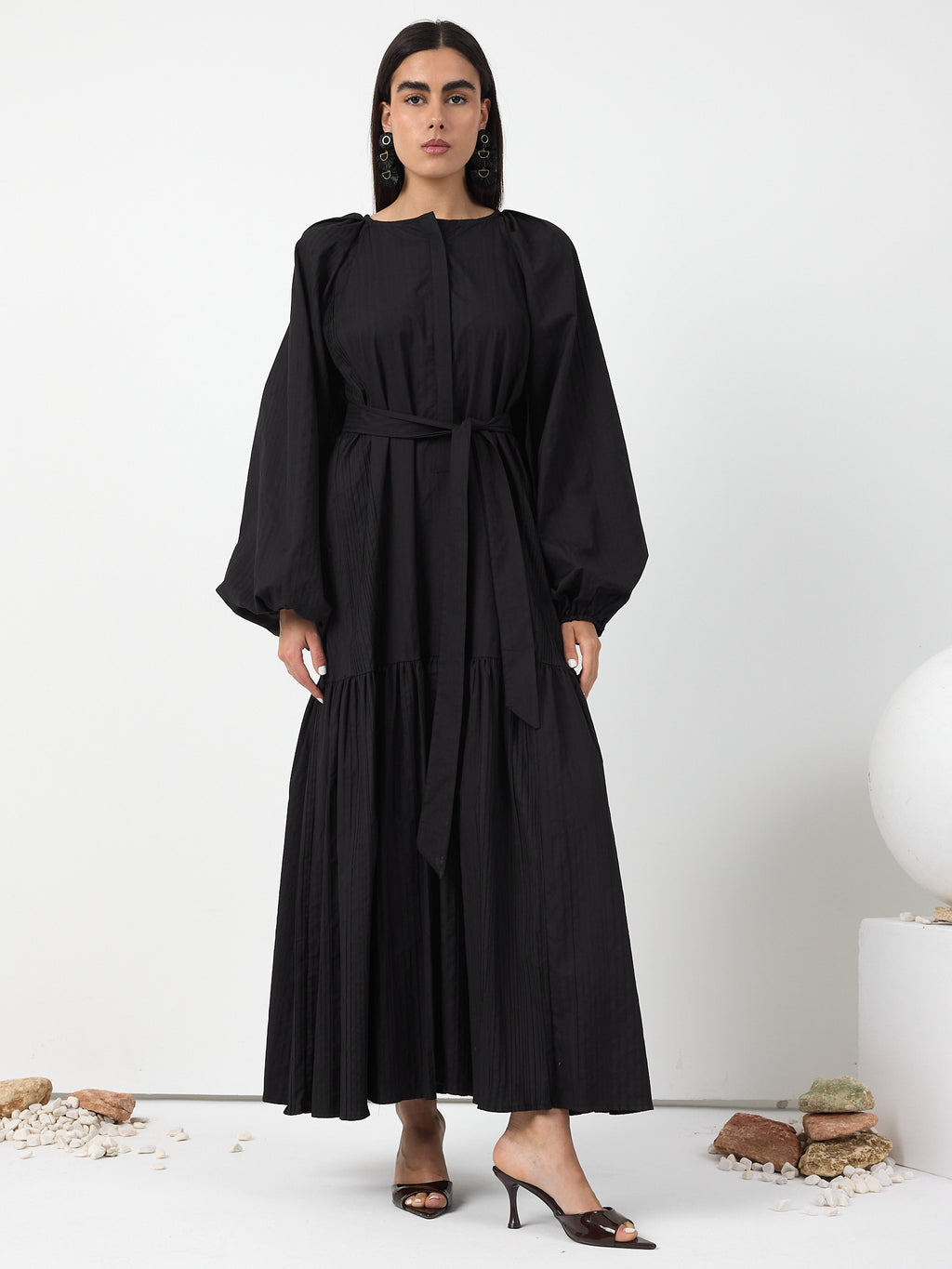 Black Belted Cotton Dress