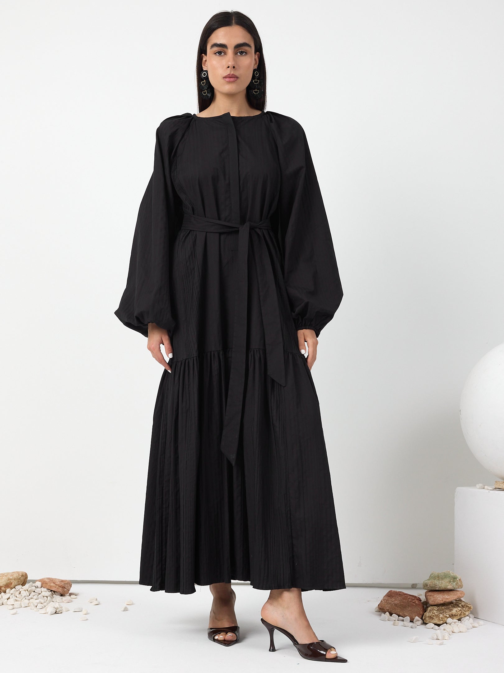 Black Belted Cotton Dress