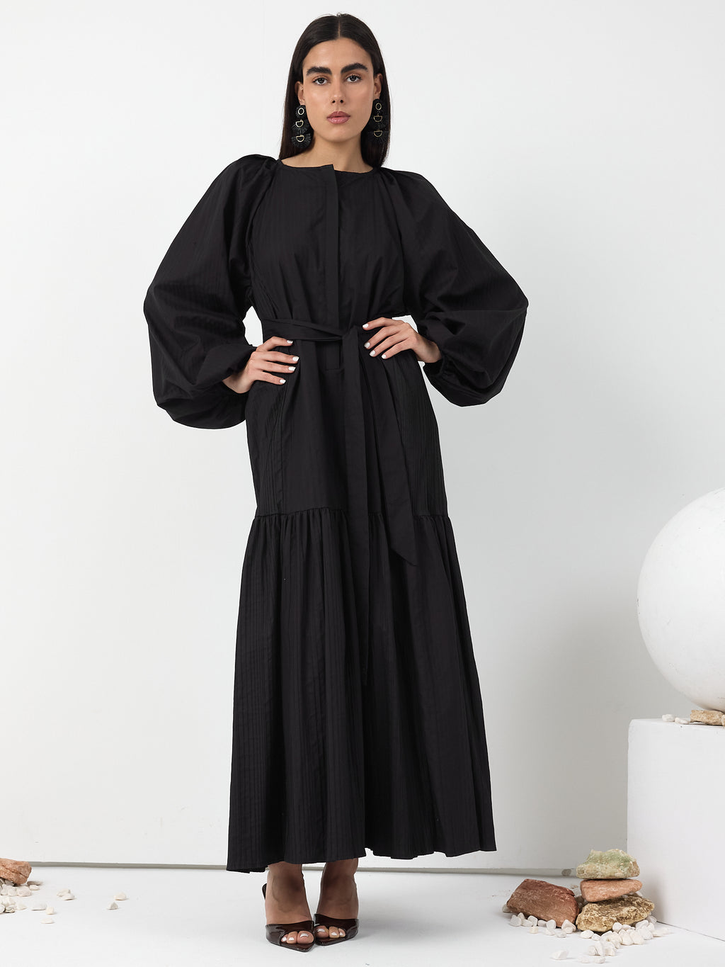 Black Belted Cotton Dress