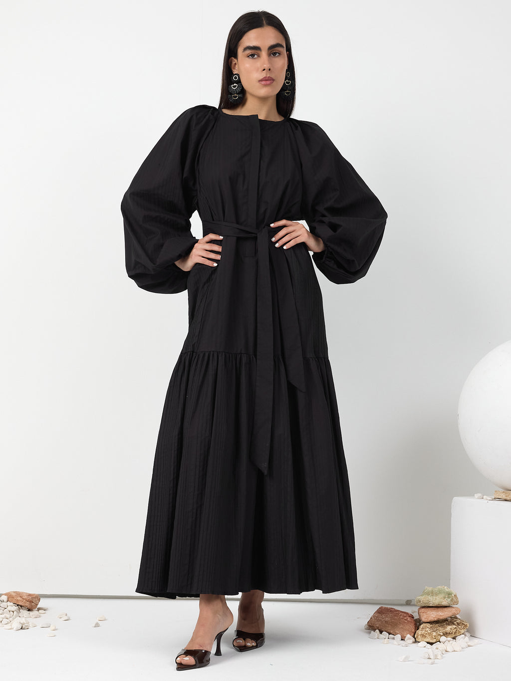 Black Belted Cotton Dress