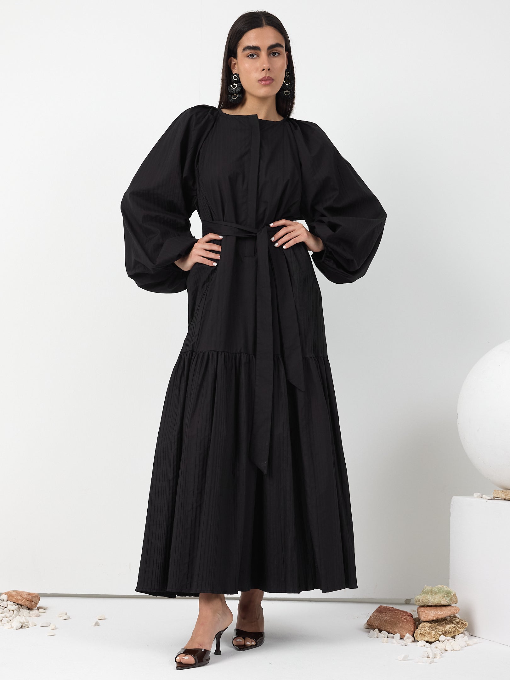 Black Belted Cotton Dress