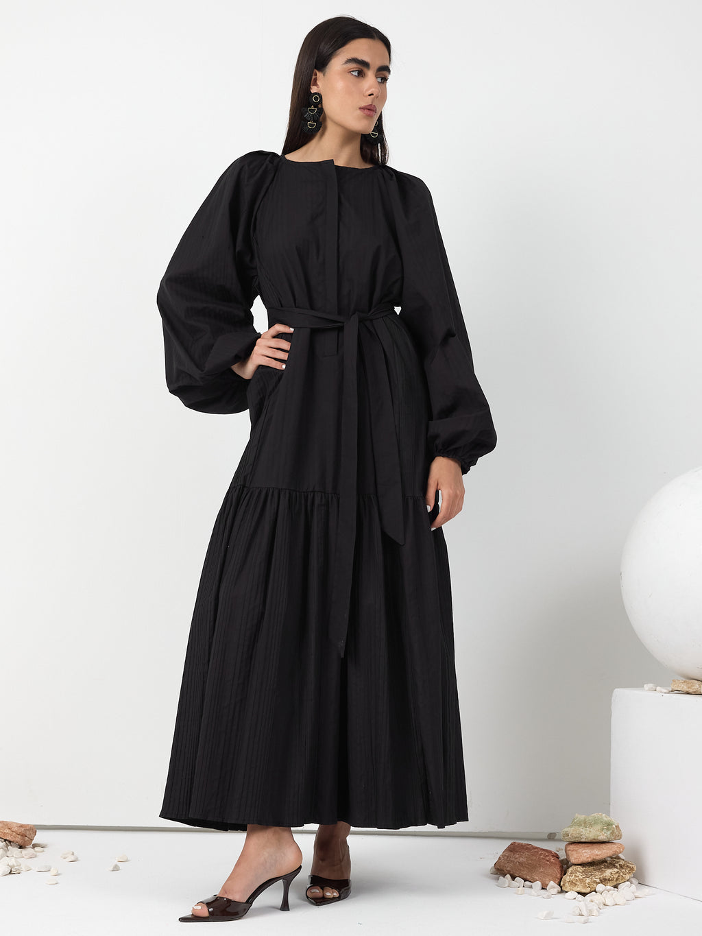 Black Belted Cotton Dress