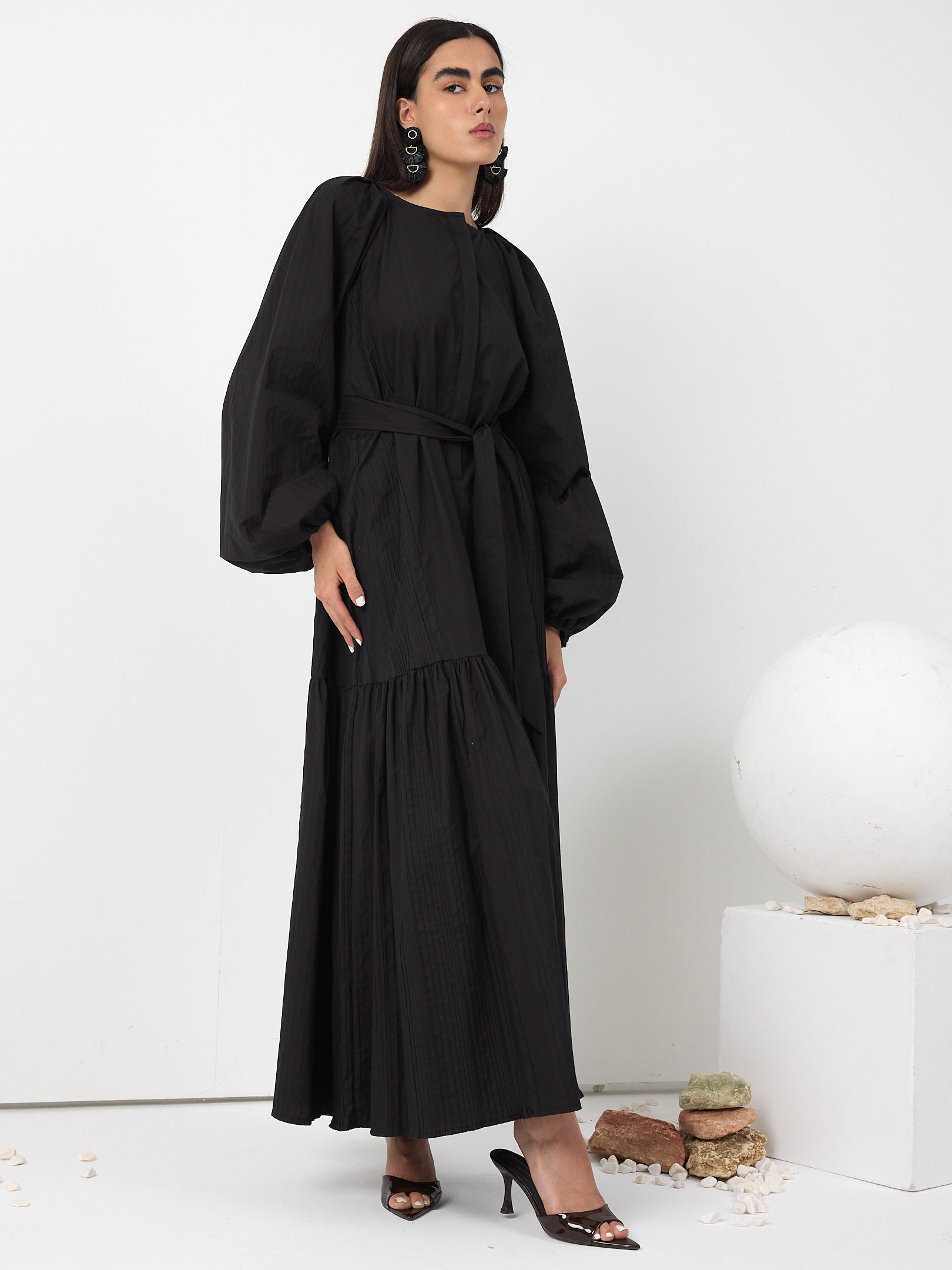 Black Belted Cotton Dress