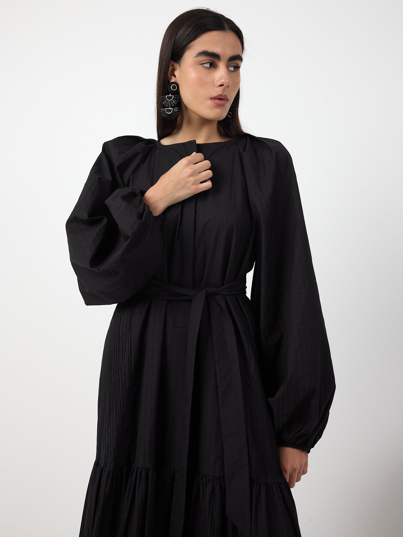 Black Belted Cotton Dress