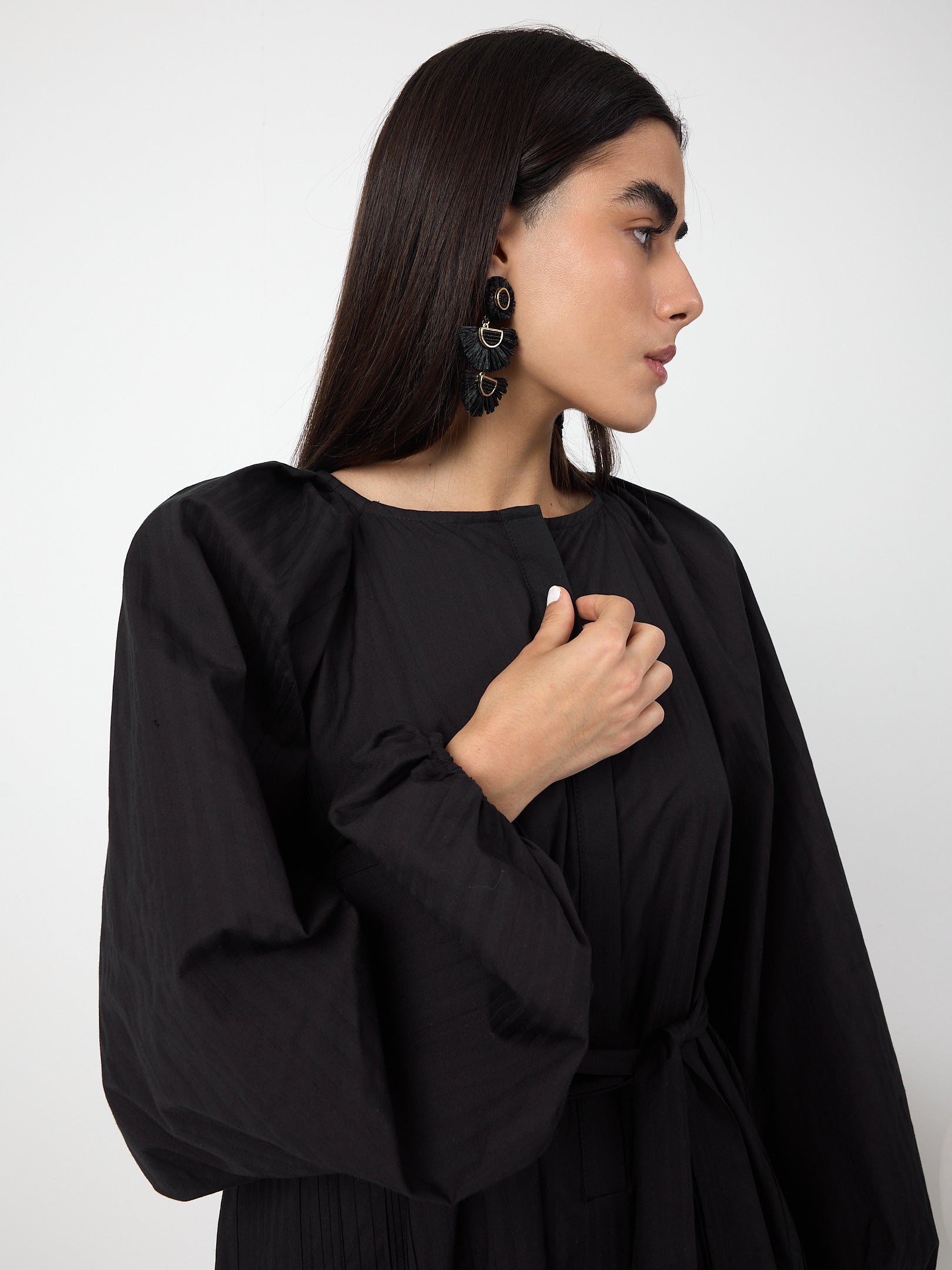 Black Belted Cotton Dress