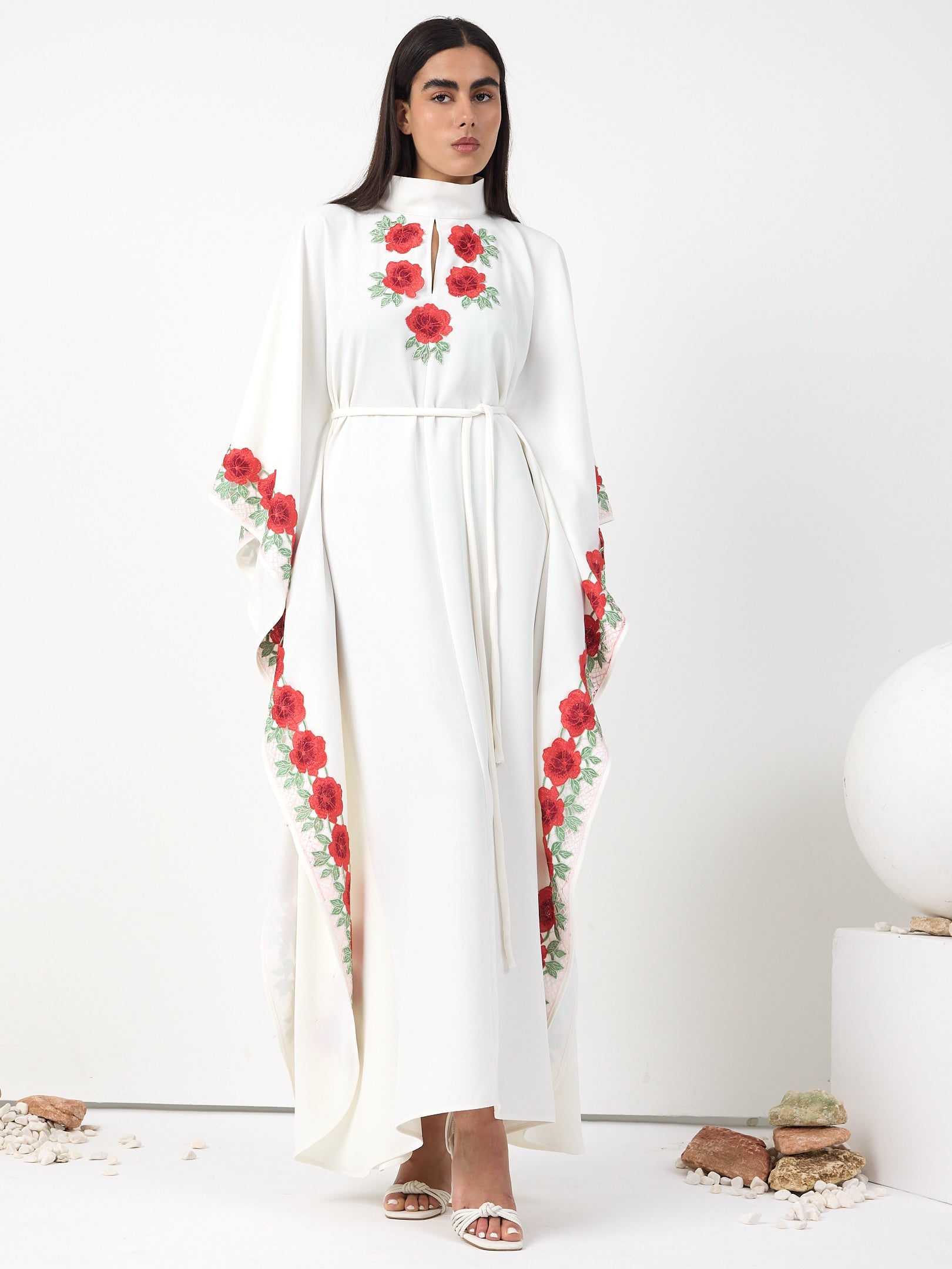 Rosé Bloom Embroidered Kaftan Dress - Store WF
