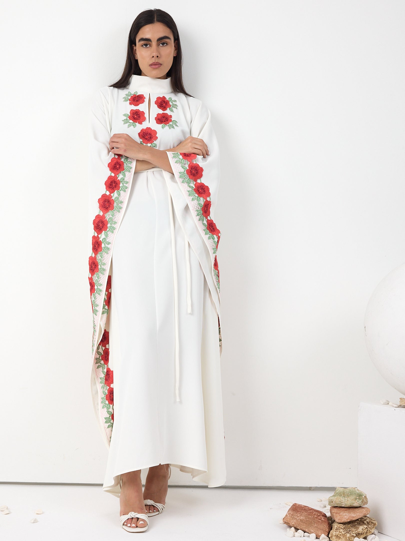 Rosé Bloom Embroidered Kaftan Dress - Store WF
