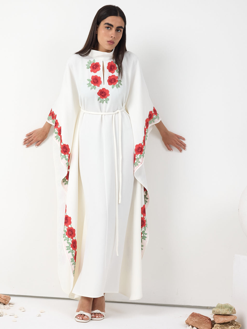 Rosé Bloom Embroidered Kaftan Dress