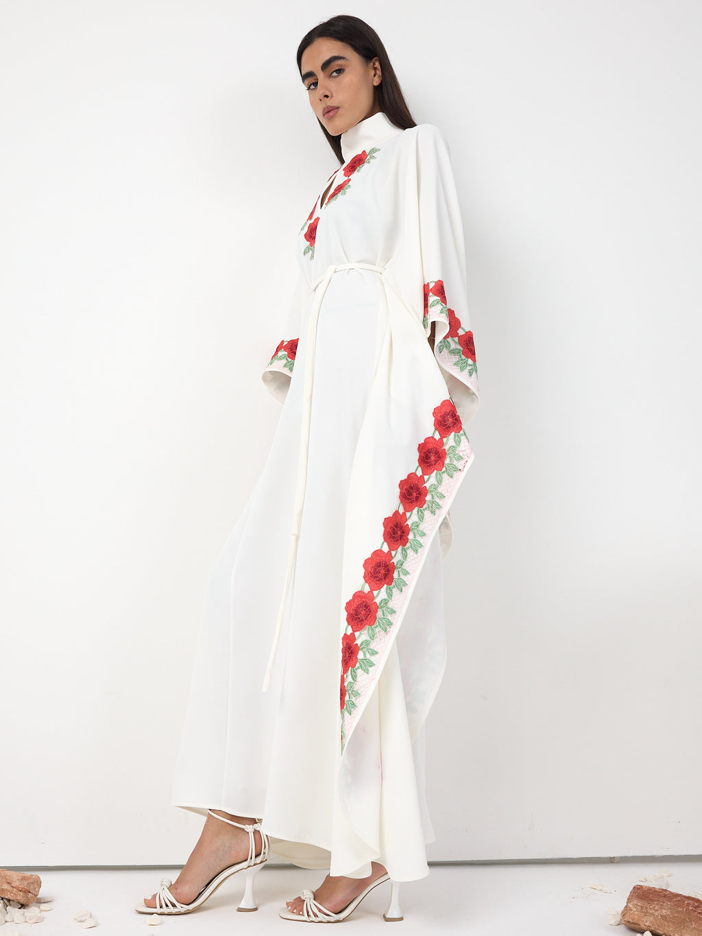Rosé Bloom Embroidered Kaftan Dress