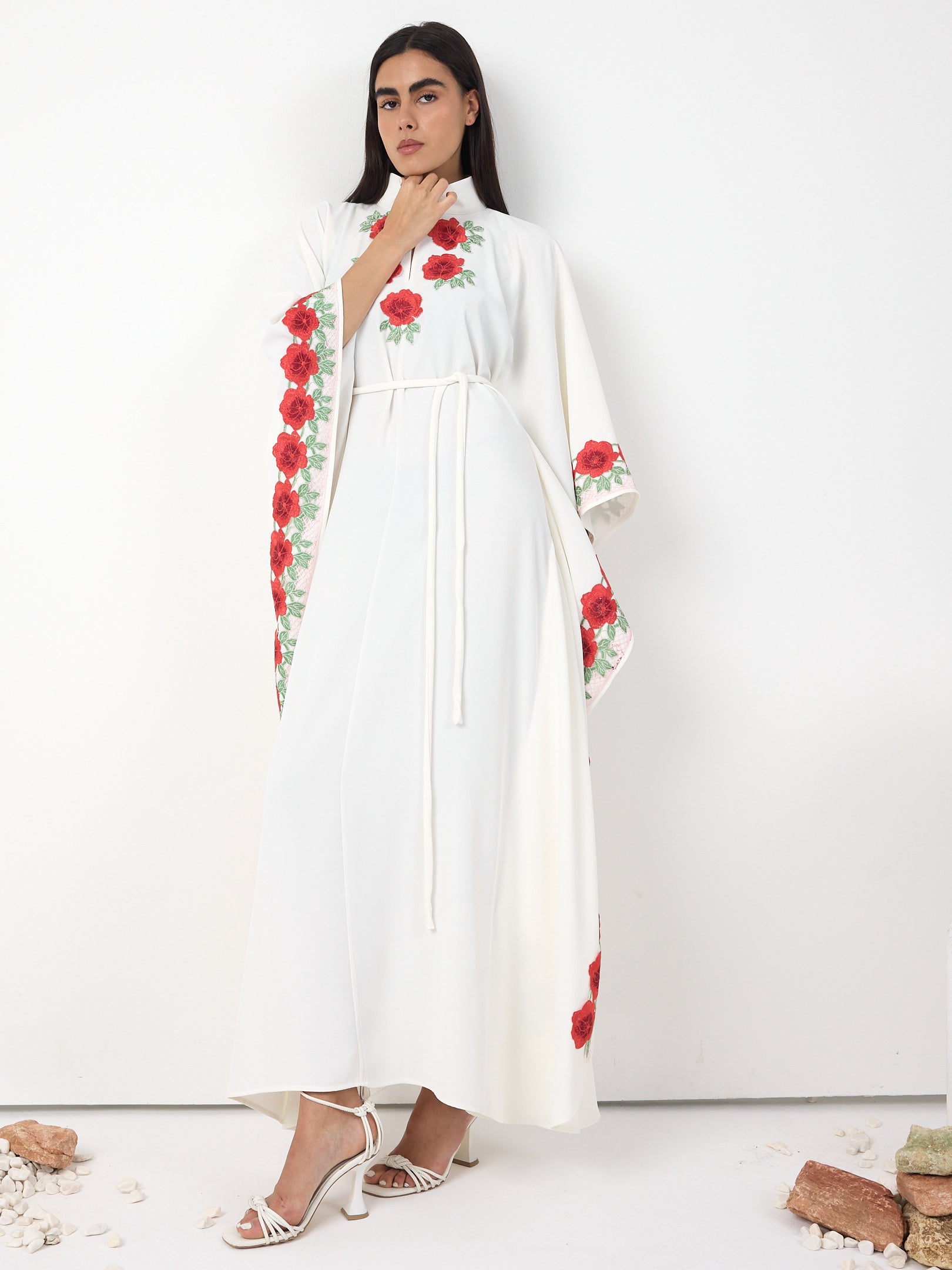 Rosé Bloom Embroidered Kaftan Dress