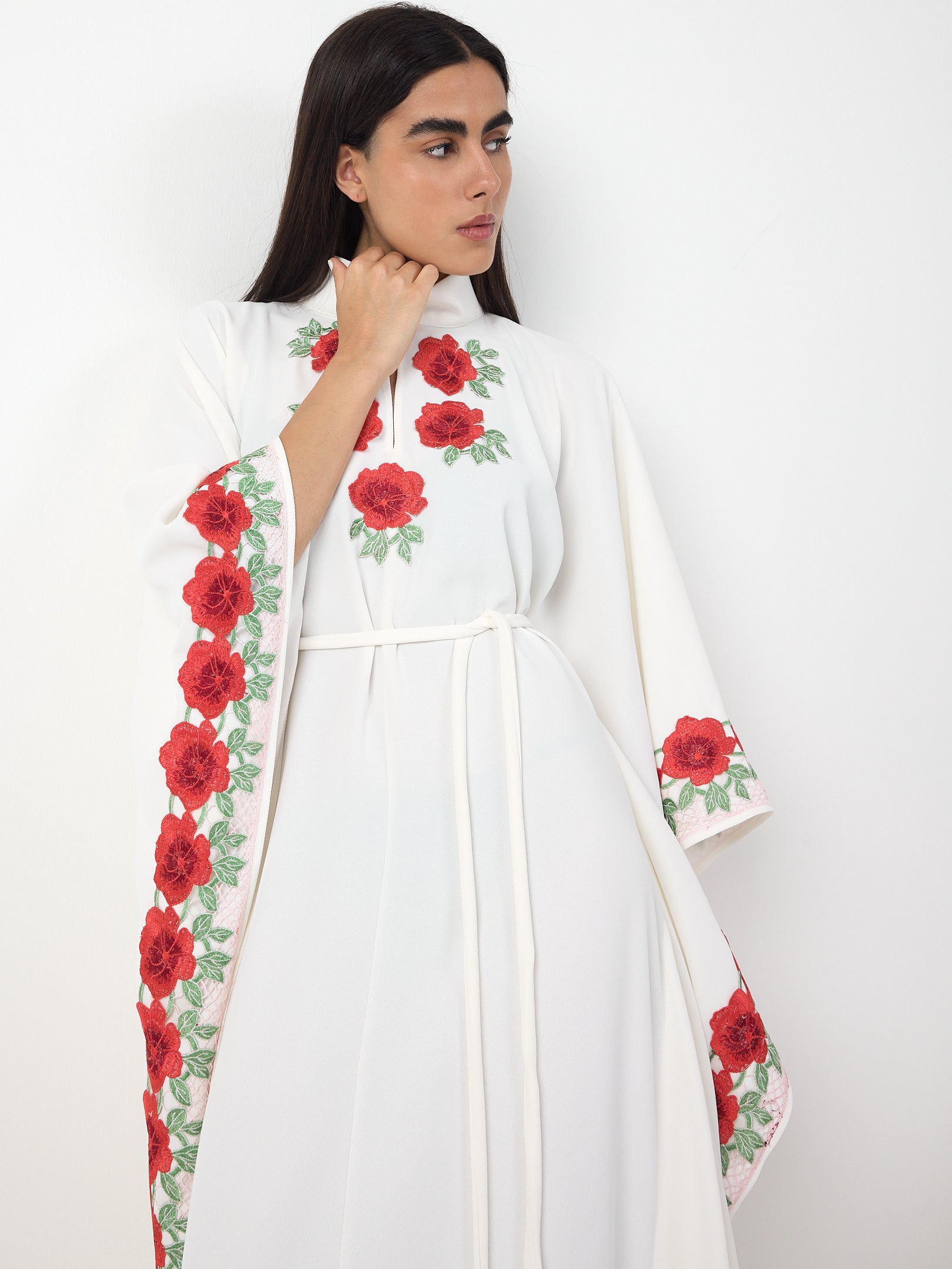 Rosé Bloom Embroidered Kaftan Dress