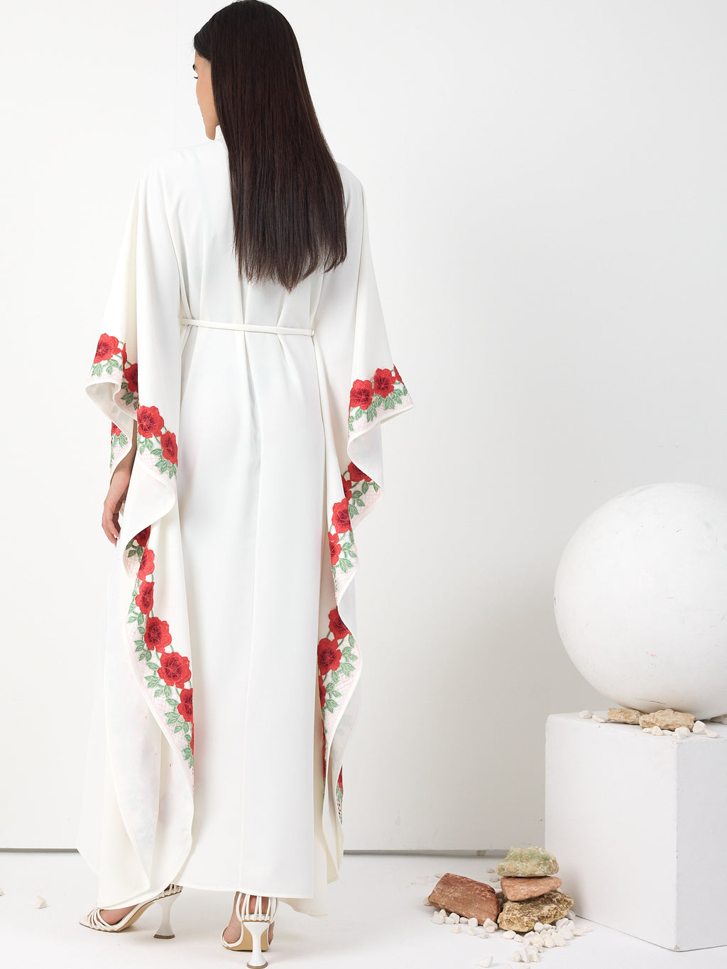 Rosé Bloom Embroidered Kaftan Dress