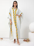 Yellow Lace Stripe Kaftan Dress - Store WF