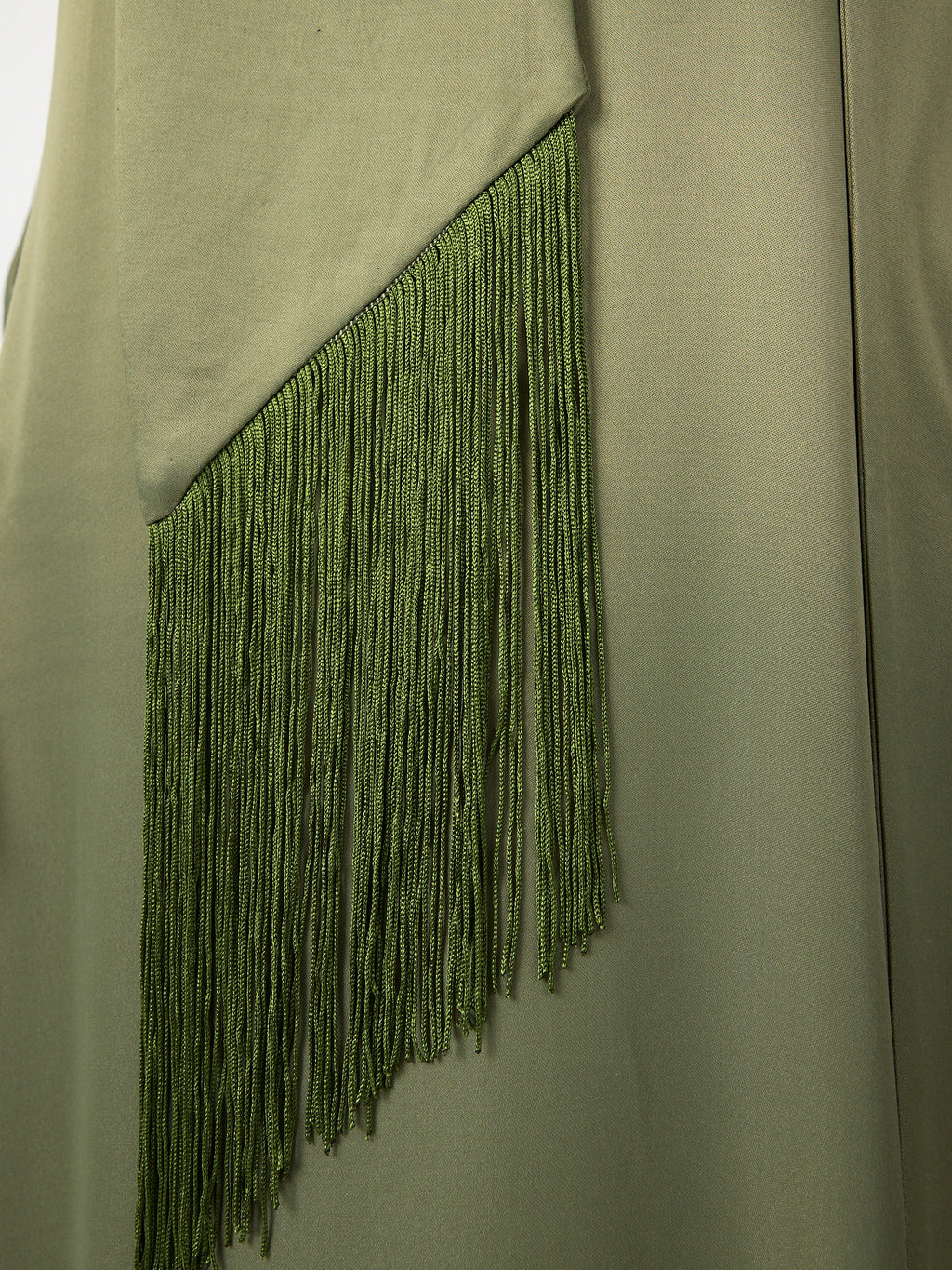 Green Fringed V Neck Kaftan Dress With Tie Neck Detailed
