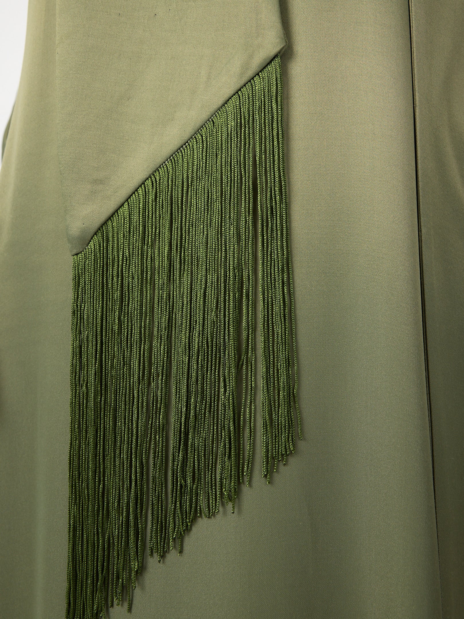 Green Fringed V Neck Kaftan Dress With Tie Neck Detailed - Store WF