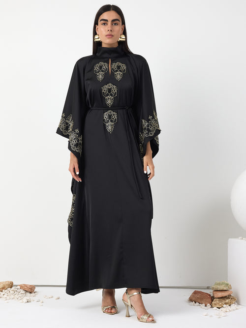 Black Gold Lace Detail Kaftan Dress - Store WF