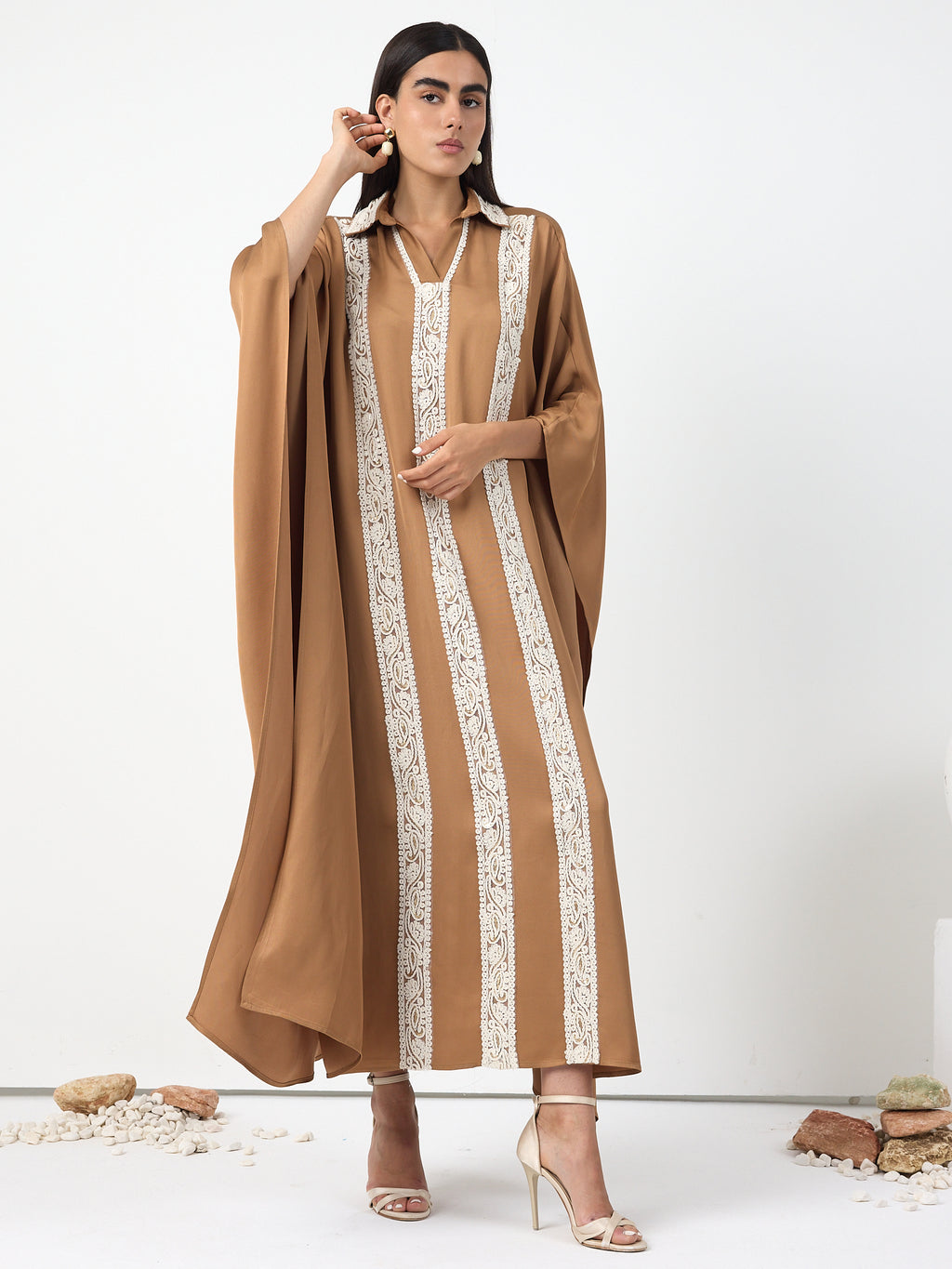 Cinnamon Lace Detail Kaftan Dress
