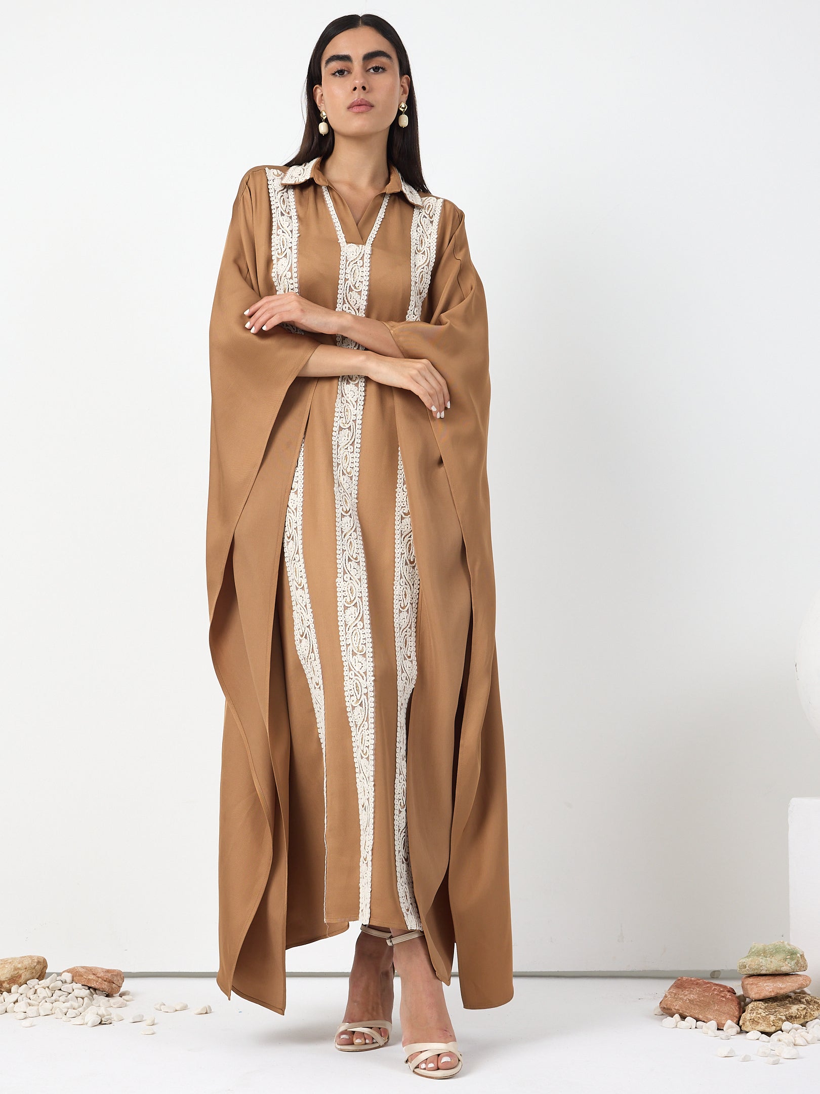 Cinnamon Lace Detail Kaftan Dress