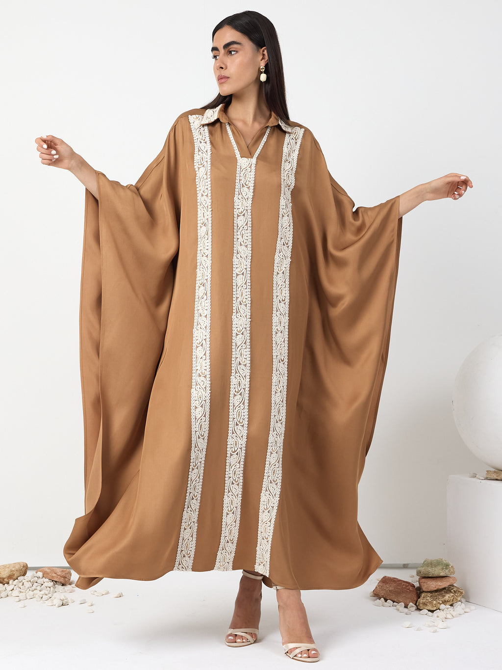 Cinnamon Lace Detail Kaftan Dress