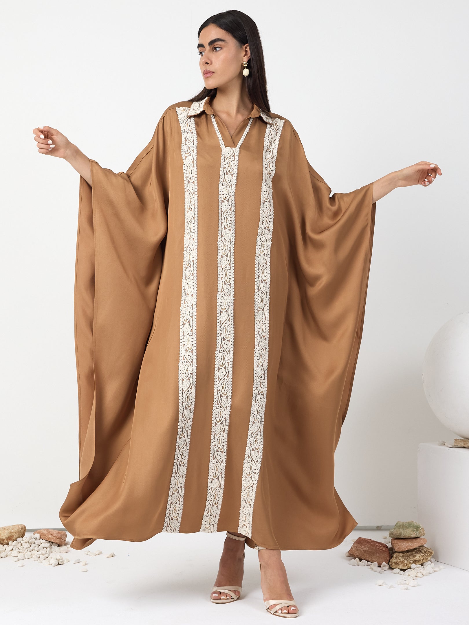 Cinnamon Lace Detail Kaftan Dress - Store WF