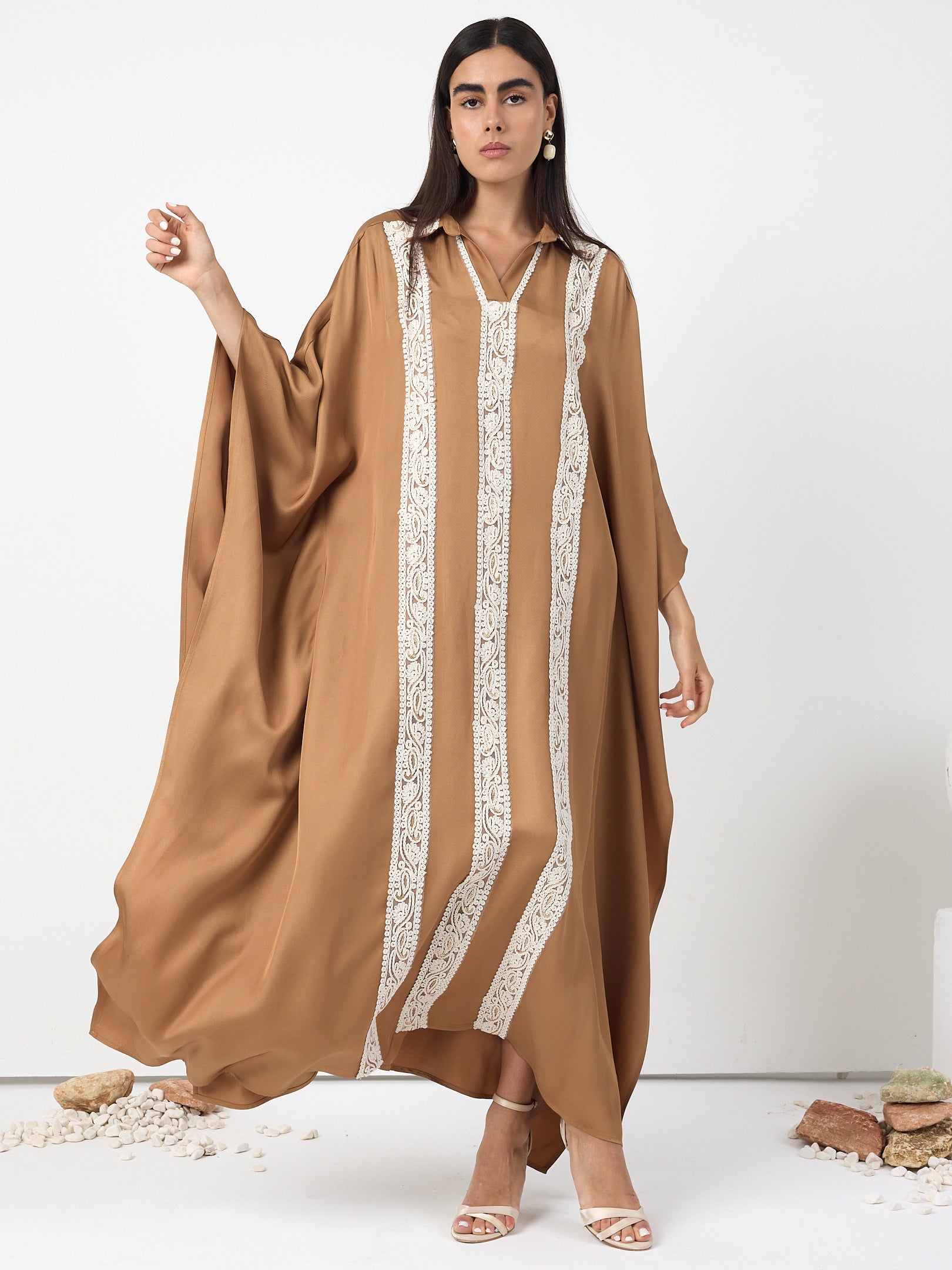 Cinnamon Lace Detail Kaftan Dress