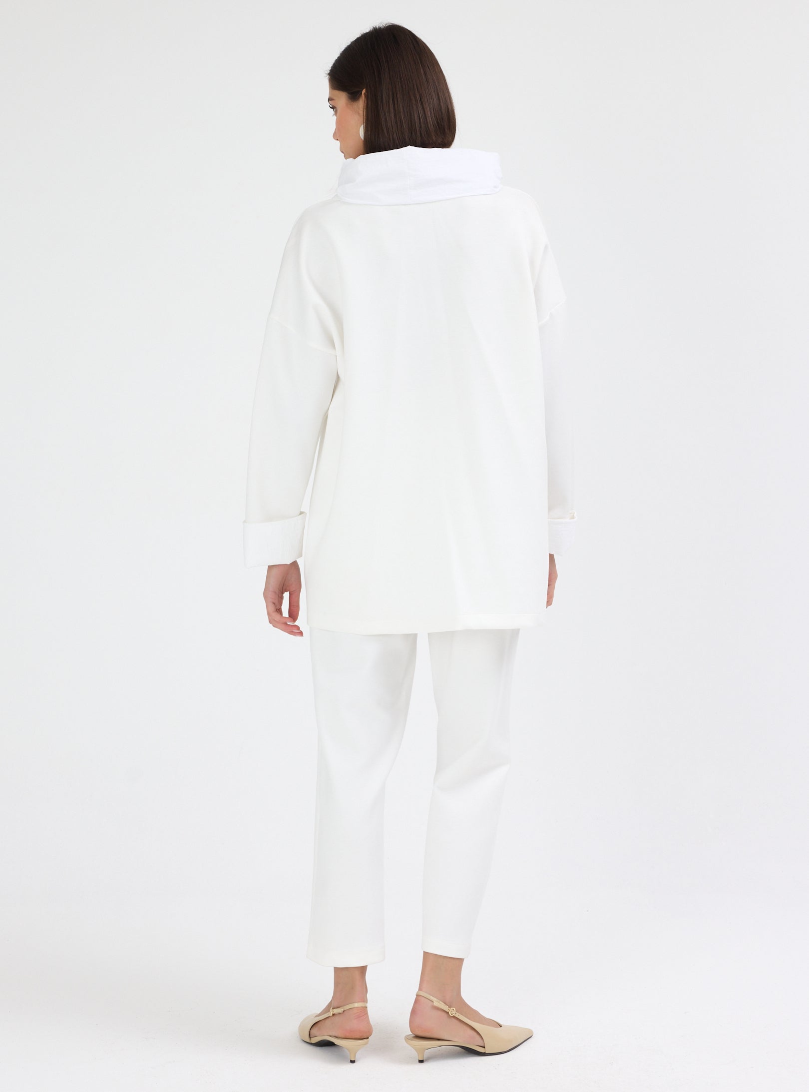 White Ivory Funnel Neck Oversized Set - Store WF