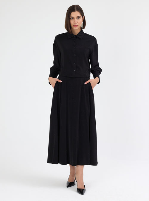 Black Crystal Embellished Skirt & Shirt Set - Store WF