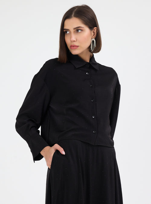 Black Crystal Embellished Skirt & Shirt Set - Store WF