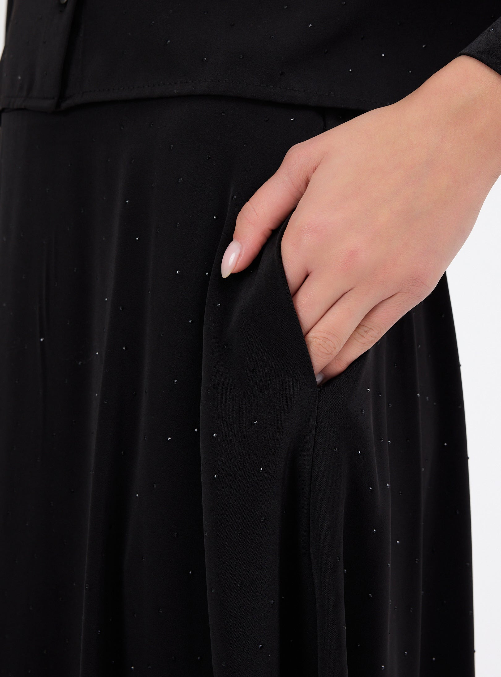 Black Crystal Embellished Skirt & Shirt Set - Store WF