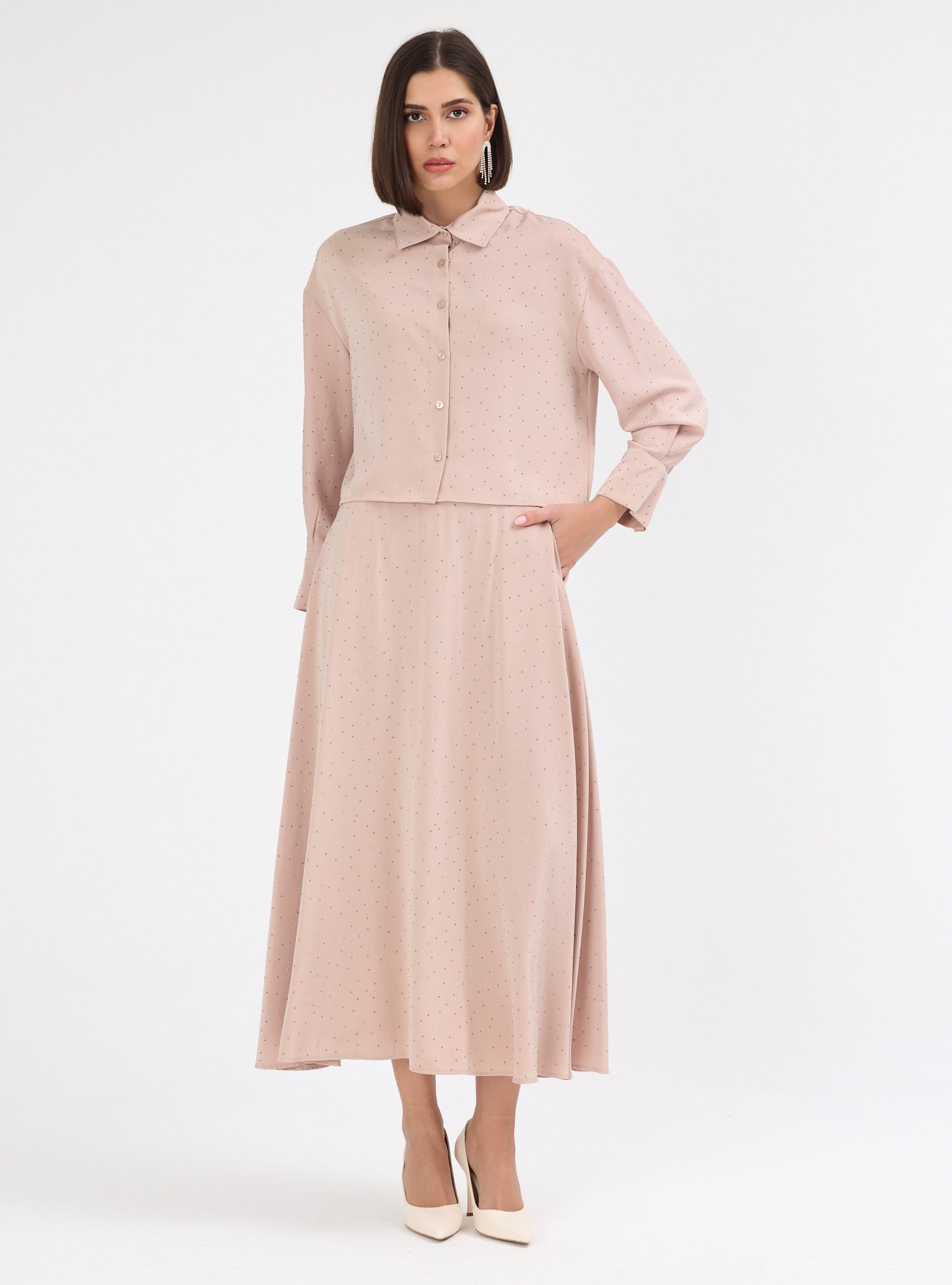 Crystal Embellished Skirt & Shirt Set - Store WF