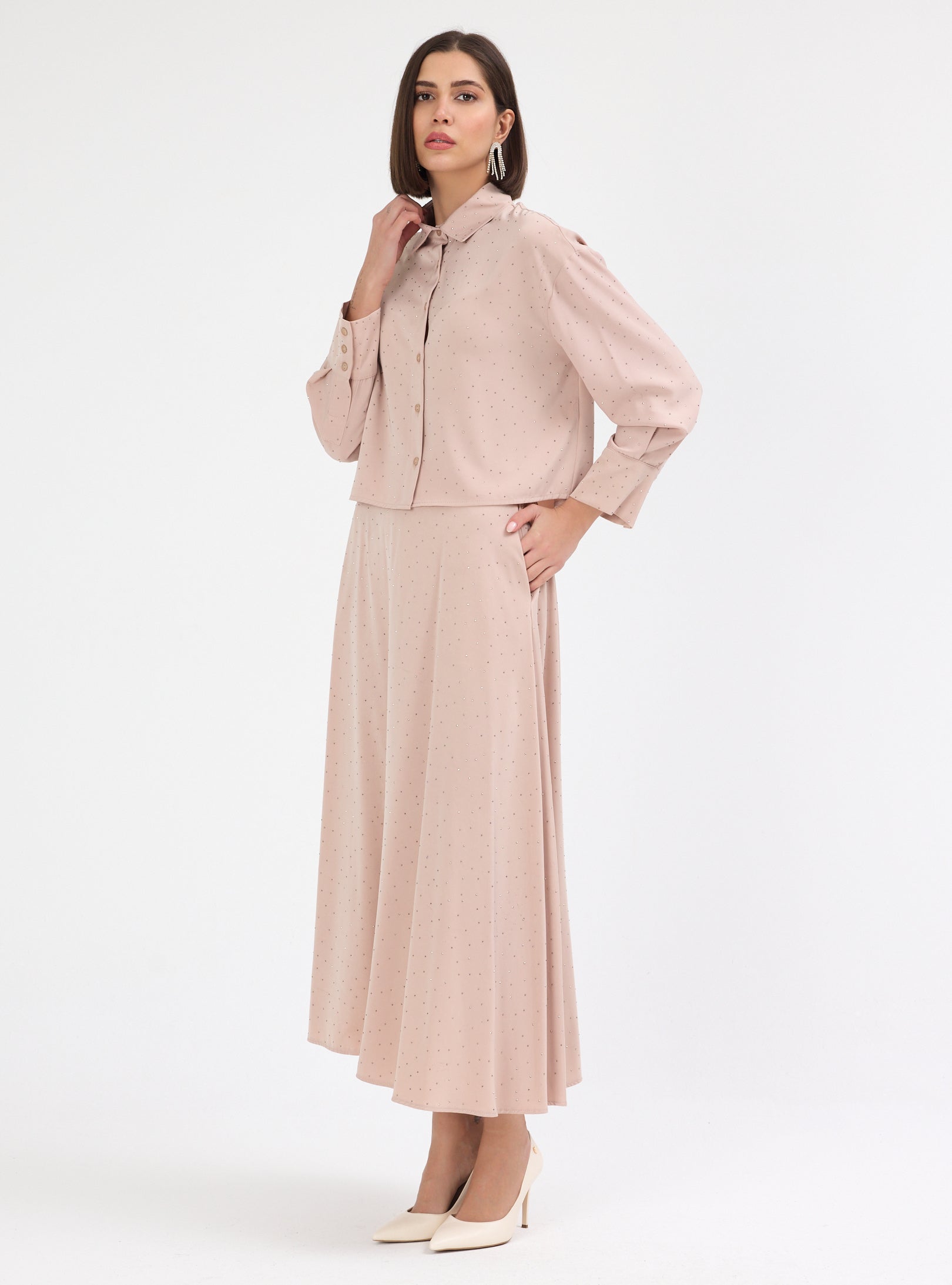 Crystal Embellished Skirt & Shirt Set - Store WF