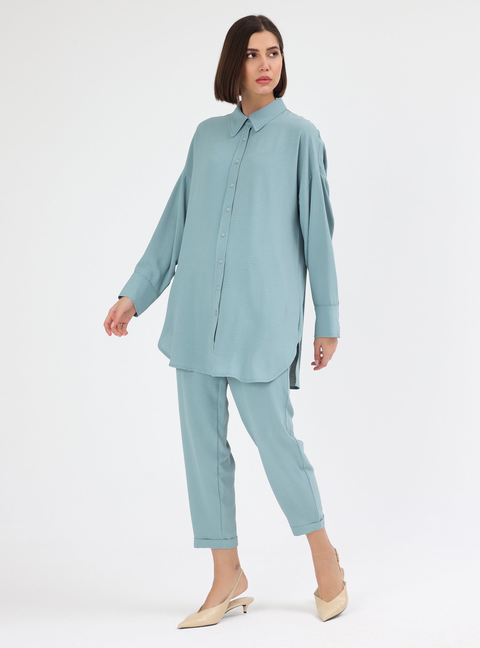 ⁠Sage Button-Down Tunic & Pants Set - Store WF