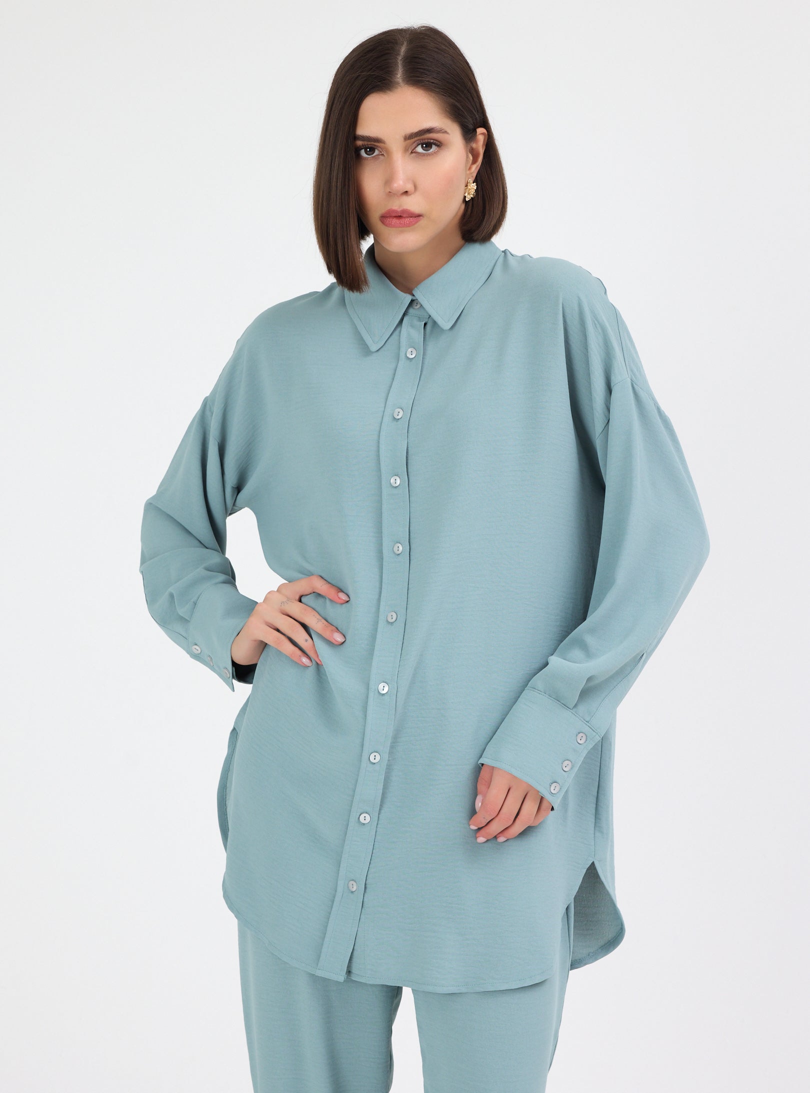 ⁠Sage Button-Down Tunic & Pants Set - Store WF