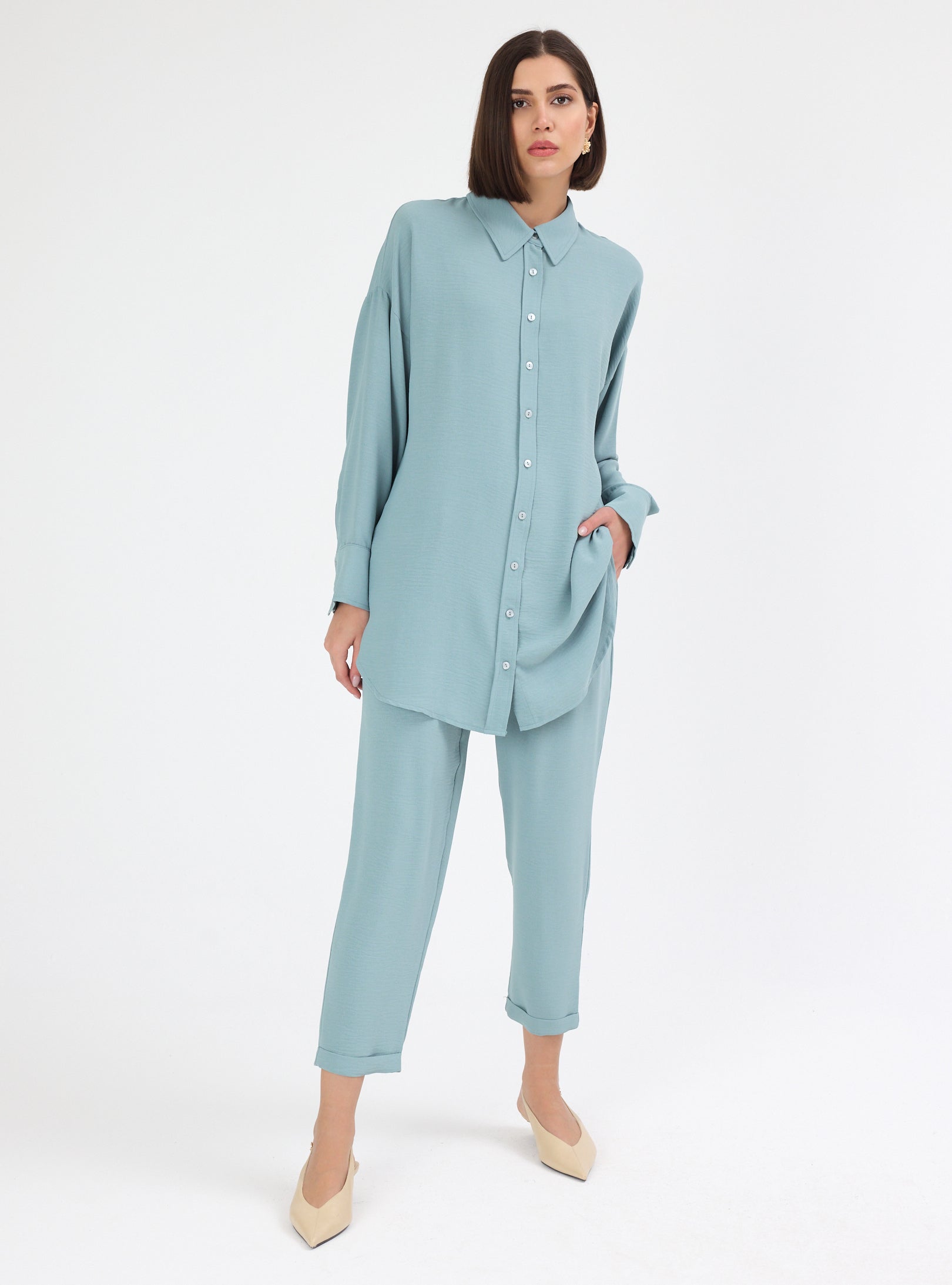⁠Sage Button-Down Tunic & Pants Set - Store WF