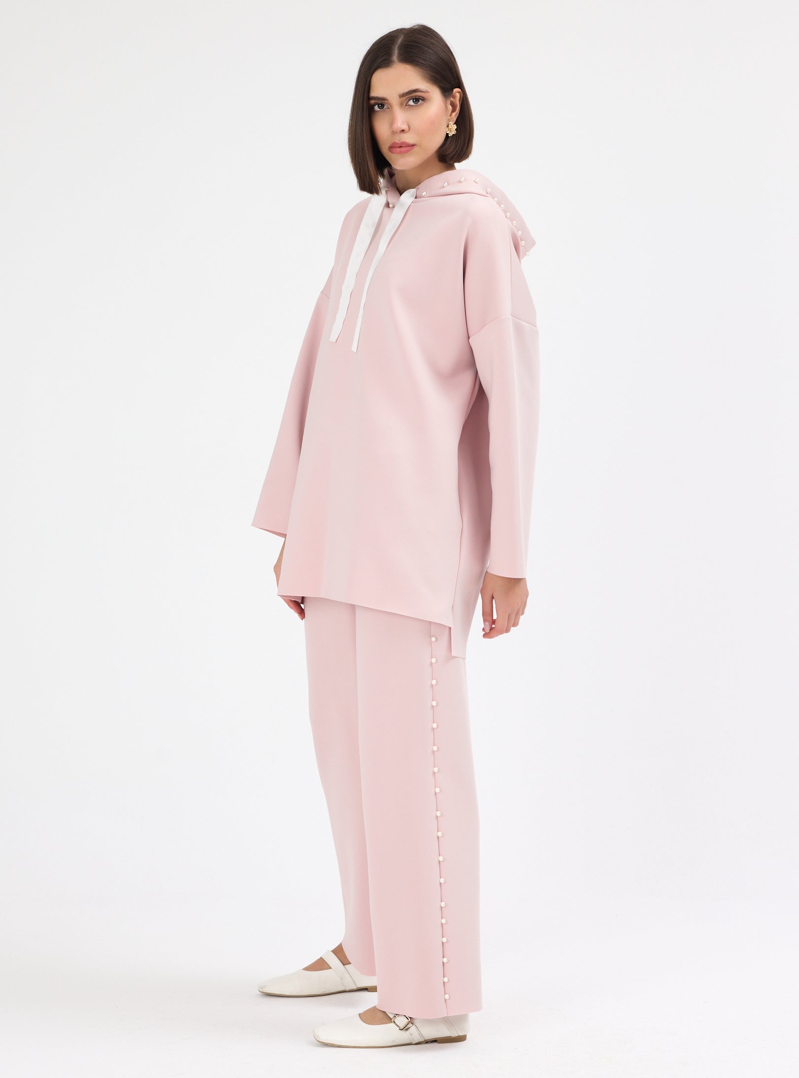 Powder Pink pearl detailed Scuba Tracksuit Set - Store WF