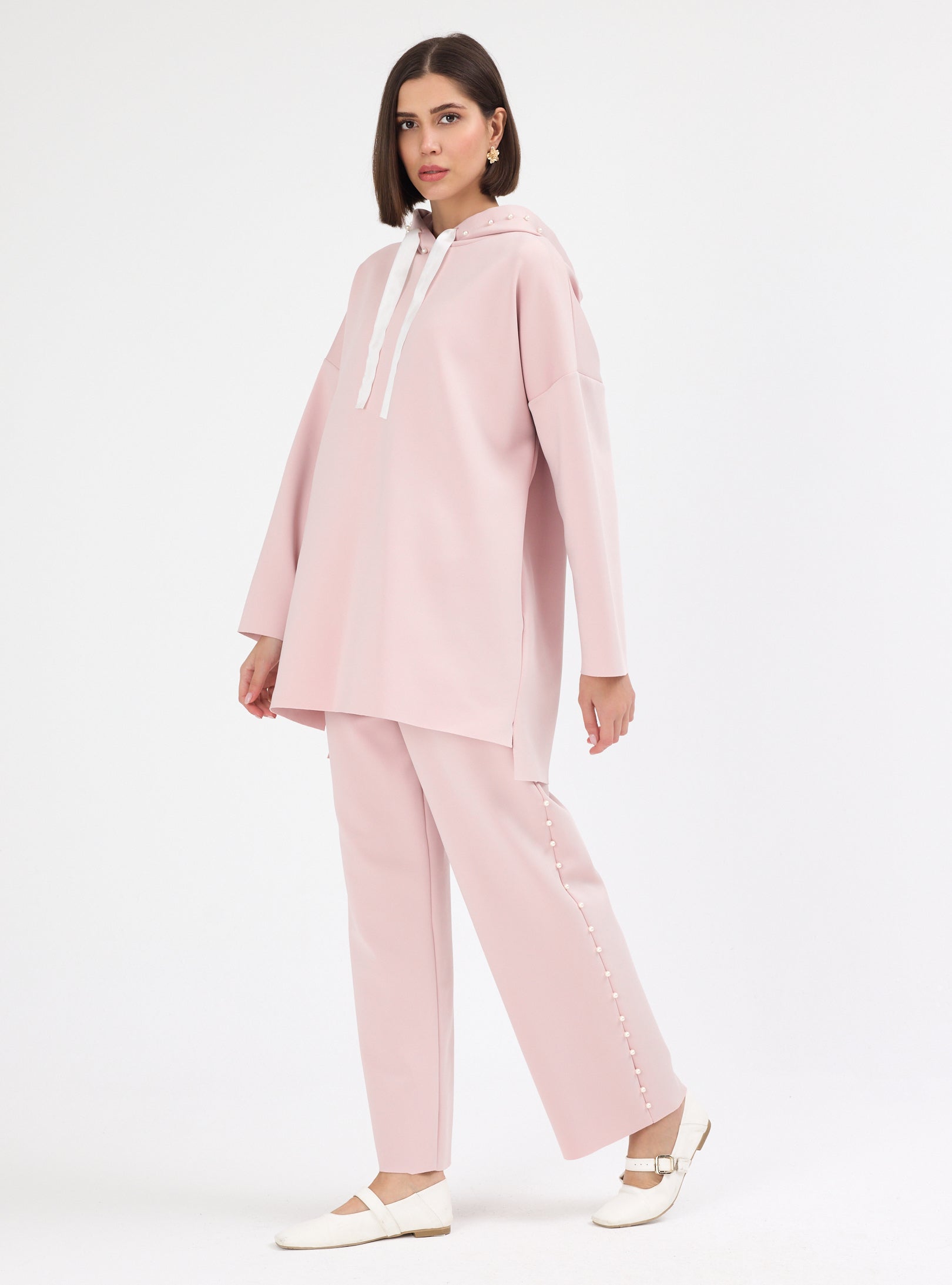 Powder Pink pearl detailed Scuba Tracksuit Set - Store WF