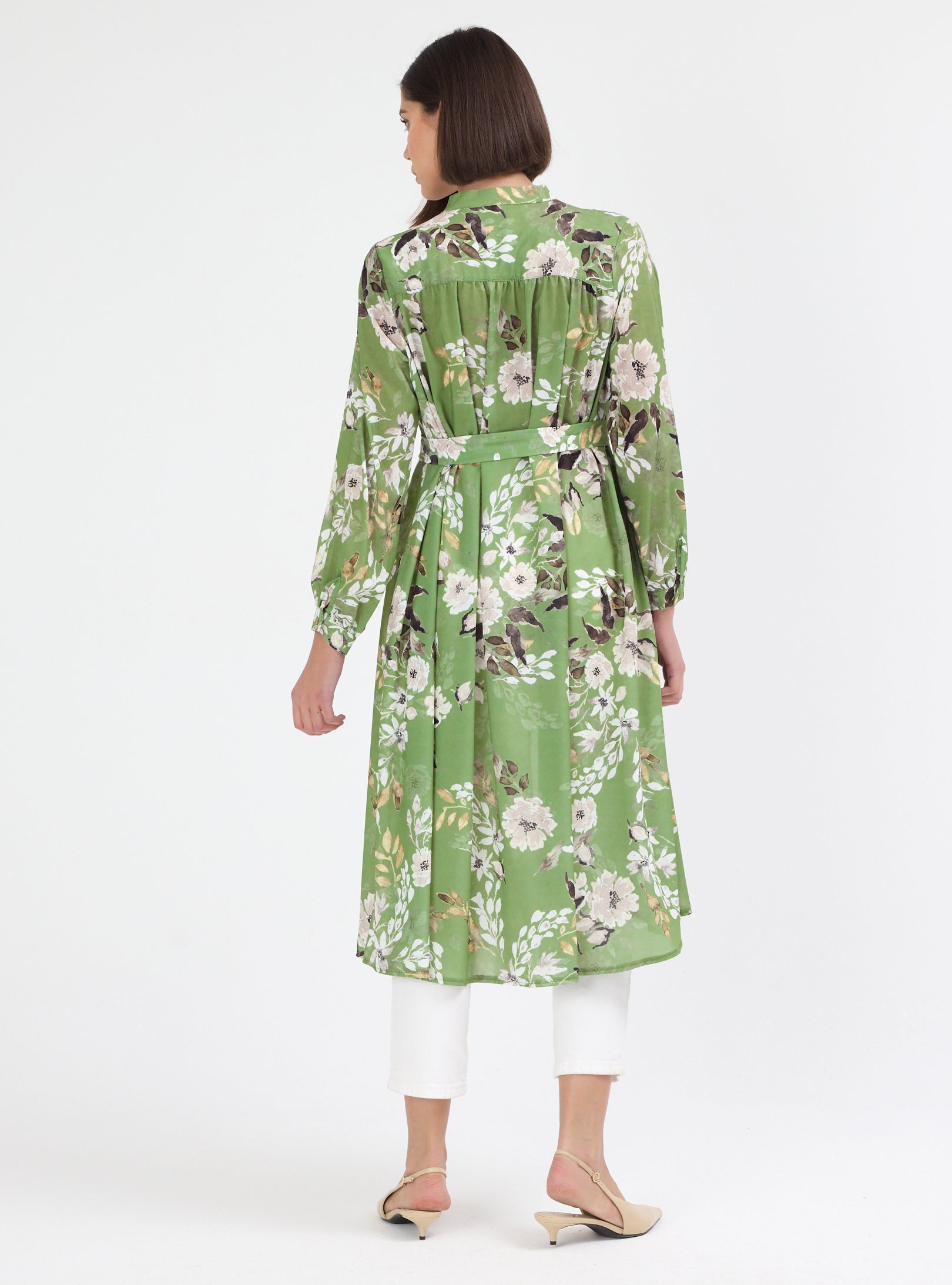 Green Flower Print Shirt Tunic - Store WF