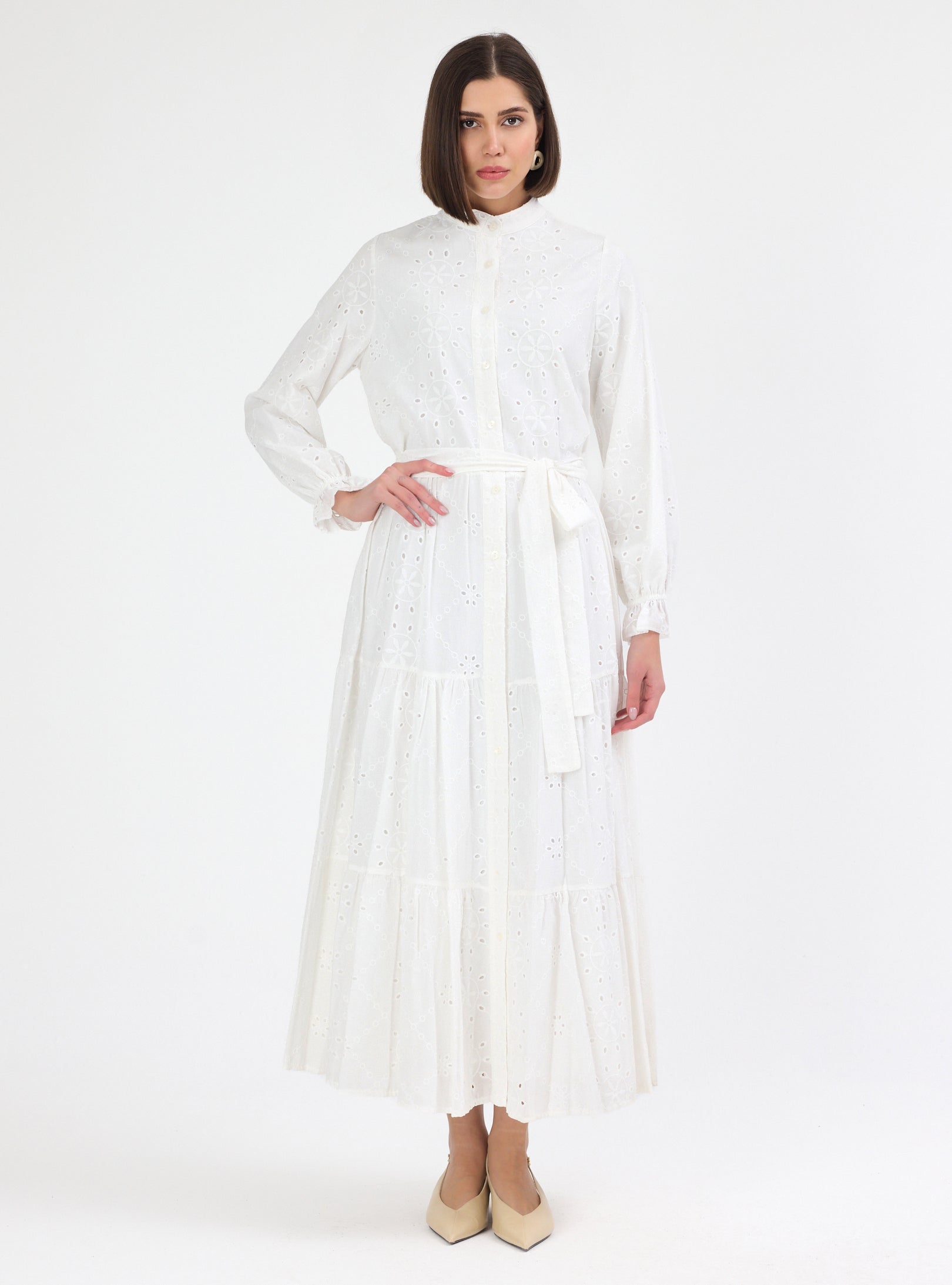White Embroidered Cotton Maxi Dress | Premium Modest Wear – Store WF