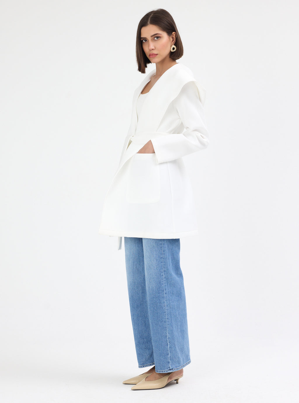 White Scuba Belted Jacket - Store WF