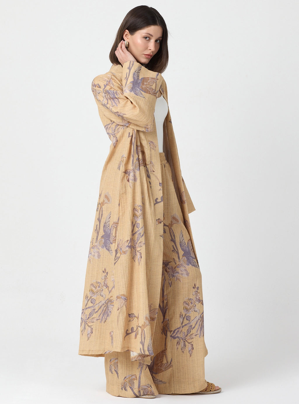 Yellow Print Kimono & Trouser Set