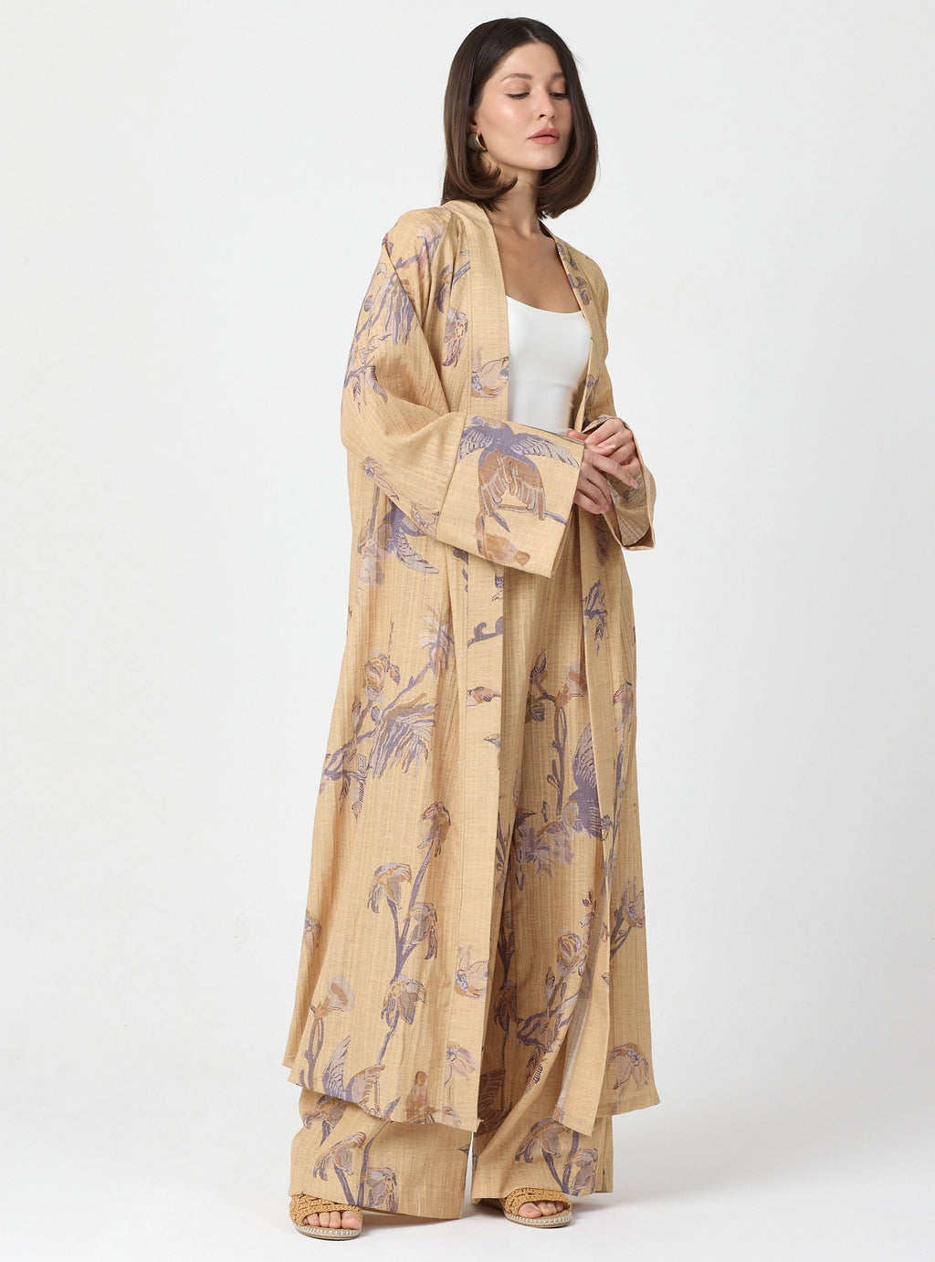 Yellow Print Kimono & Trouser Set