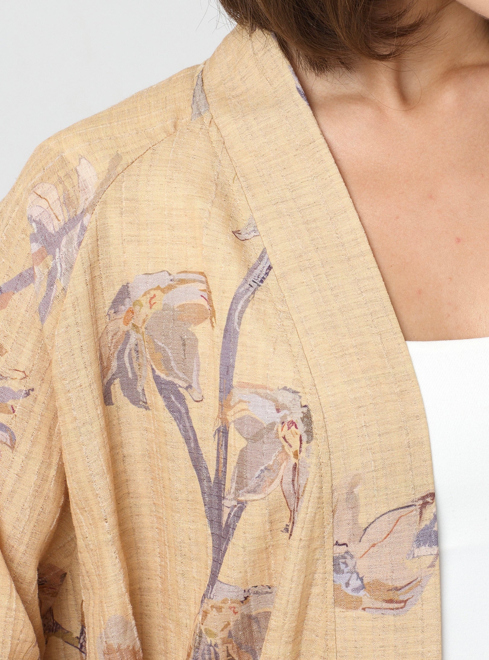 Yellow Print Kimono & Trouser Set