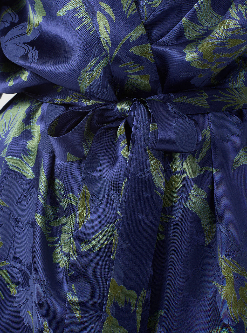 Green Floral Print Kimono Set with Elastic Waist Pants