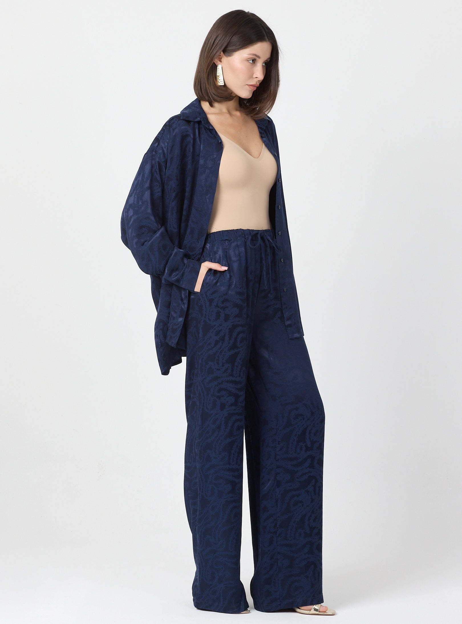 Relaxed Fit Shirt & Elastic Waist Pants Set - Store WF