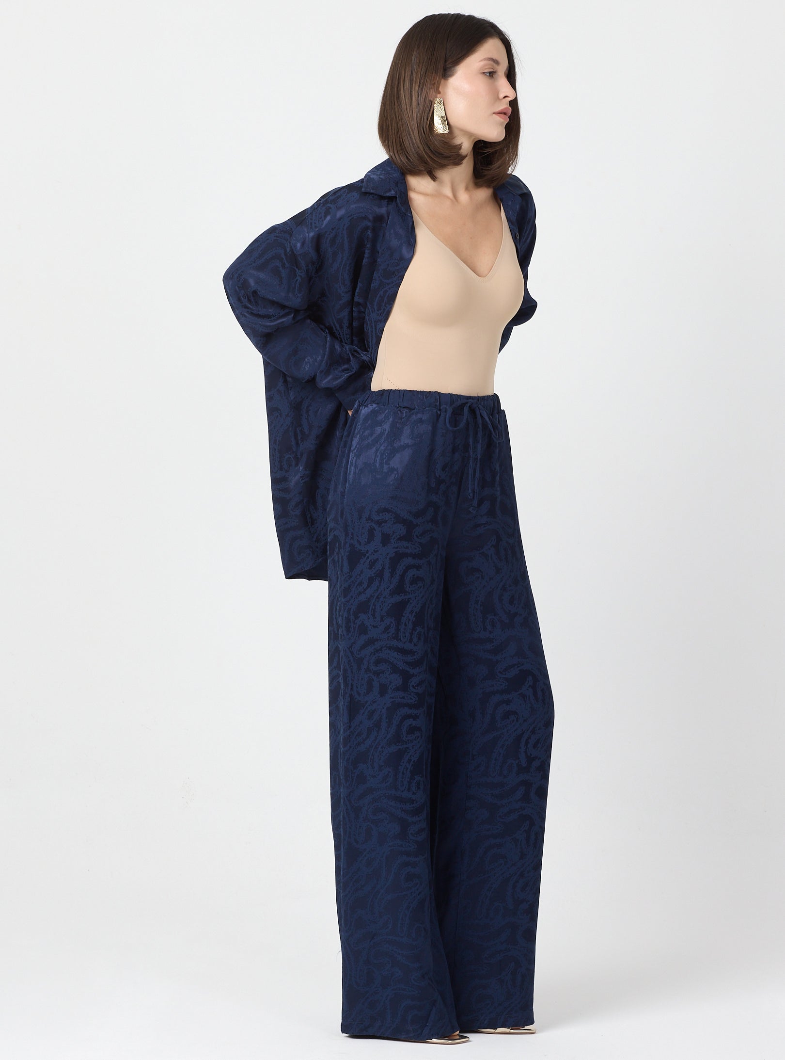Relaxed Fit Shirt & Elastic Waist Pants Set - Store WF